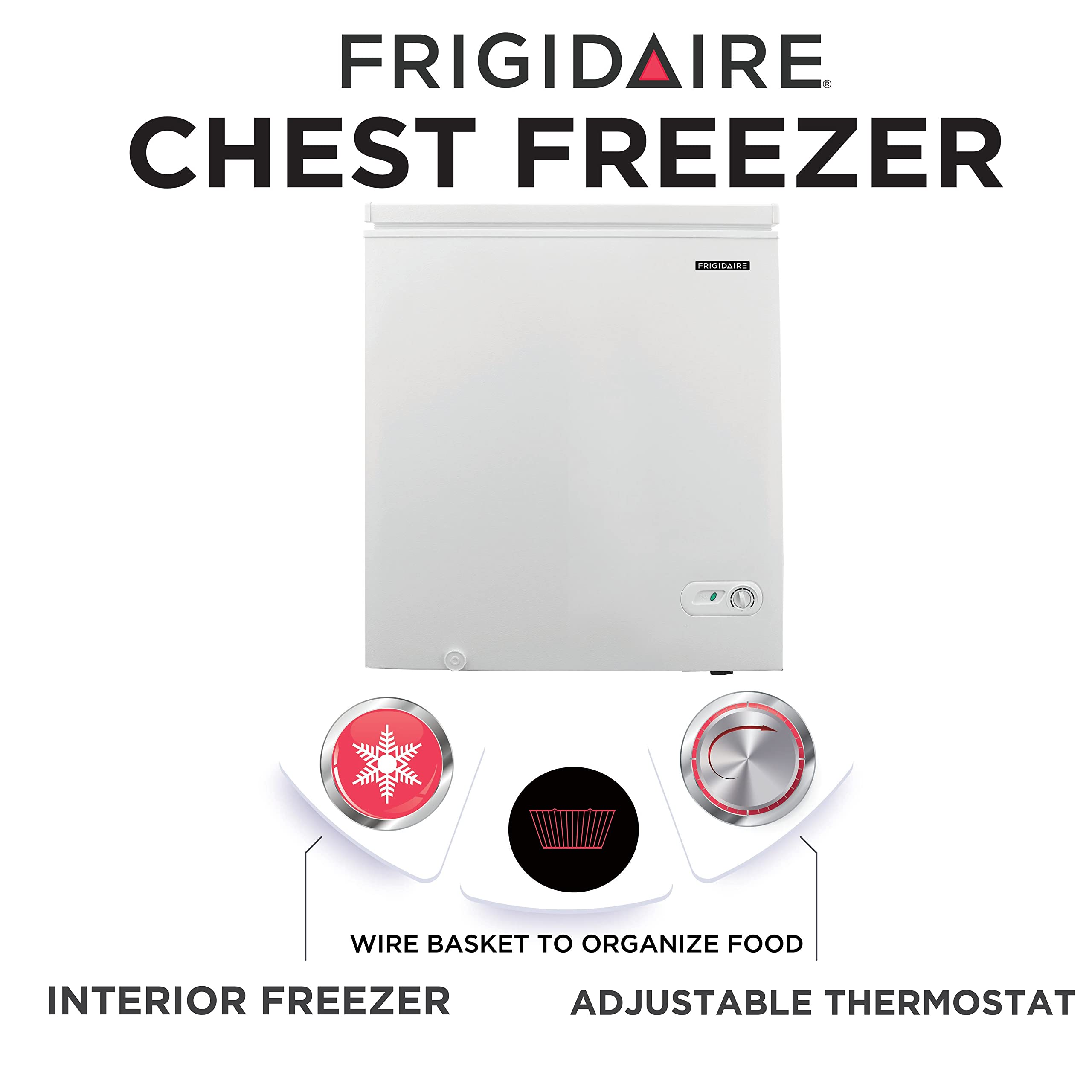 FRIGIDAIRE EFRF7003-BLACK Chest Deep Freezer, 7 Cu. Ft, Black Adjustable Thermostat-Removable Vinyl Coated Wire Basket-Easy Defrost Drain