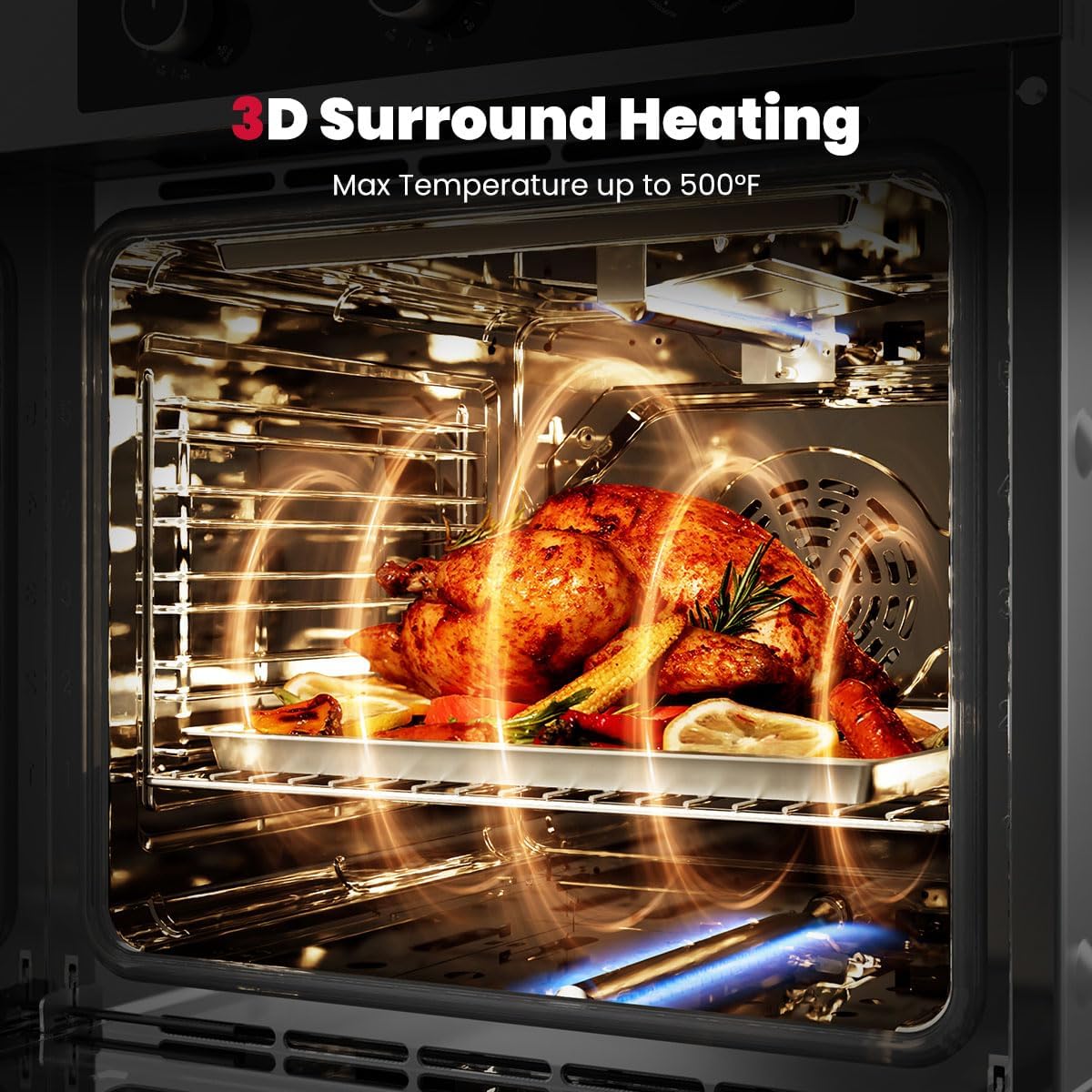 GASLAND 24 Gas Wall Oven, ETL Certified Natural Gas Wall Oven with Bake Broil Rotisserie Functions, Timer and Convection Fan, 120V Cord Plug, 2.12 Cu.ft Capacity, Stainless Steel