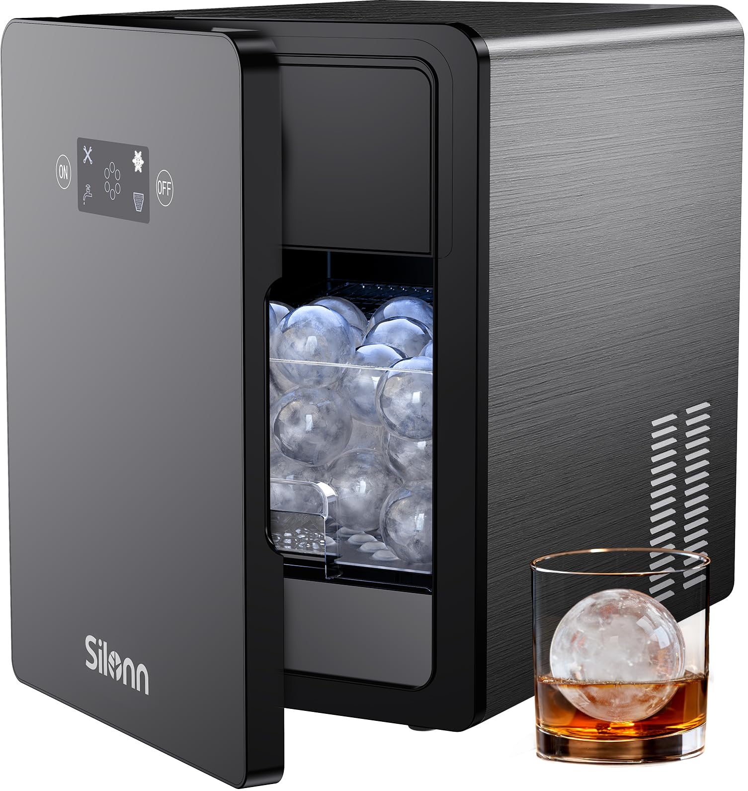 Silonn Ice Maker Countertop, Portable Ice Machine with Carry Handle, Self-Cleaning Ice Makers with Basket and Scoop, 9 Cubes in 6 Mins, 26 lbs per Day, Ideal for Home, Kitchen, Camping, RV