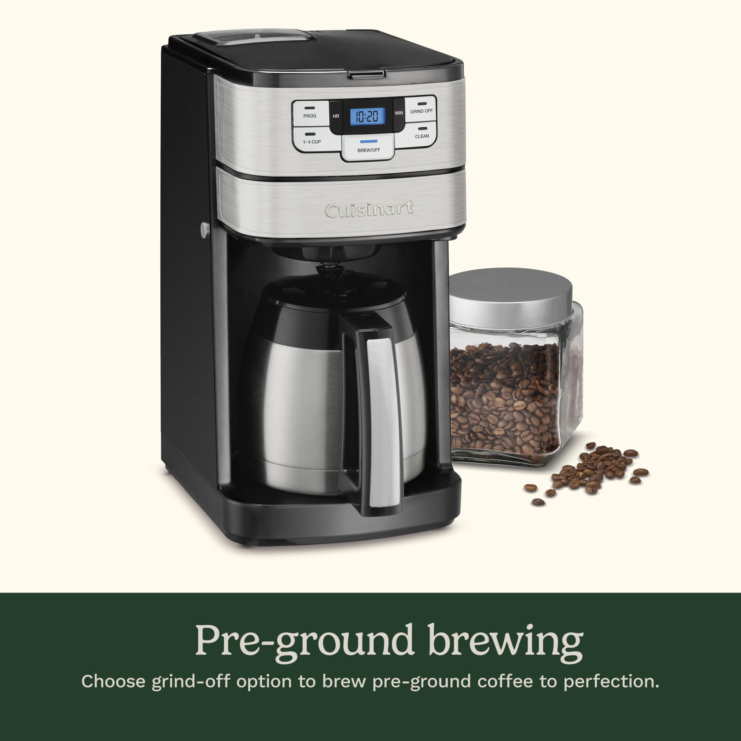 Cuisinart Automatic Grind & Brew 12-Cup Coffee Maker with Blade Grinder, Programmable Coffee Machine Glass Carafe with 1-4 Cup Setting, Brew Pause, Grind-Off Option, DGB-400NAS, Black/Stainless Steel