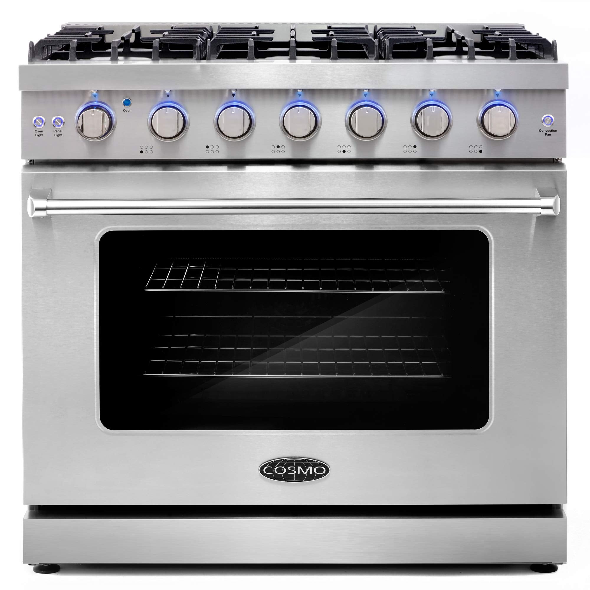 COSMO COS-EPGR366 36 in. Haven Collection 6.0 cu. ft. Gas Range, 6 Burners, Convection Oven, Knob LEDs, Storage Drawer, Stainless Steel