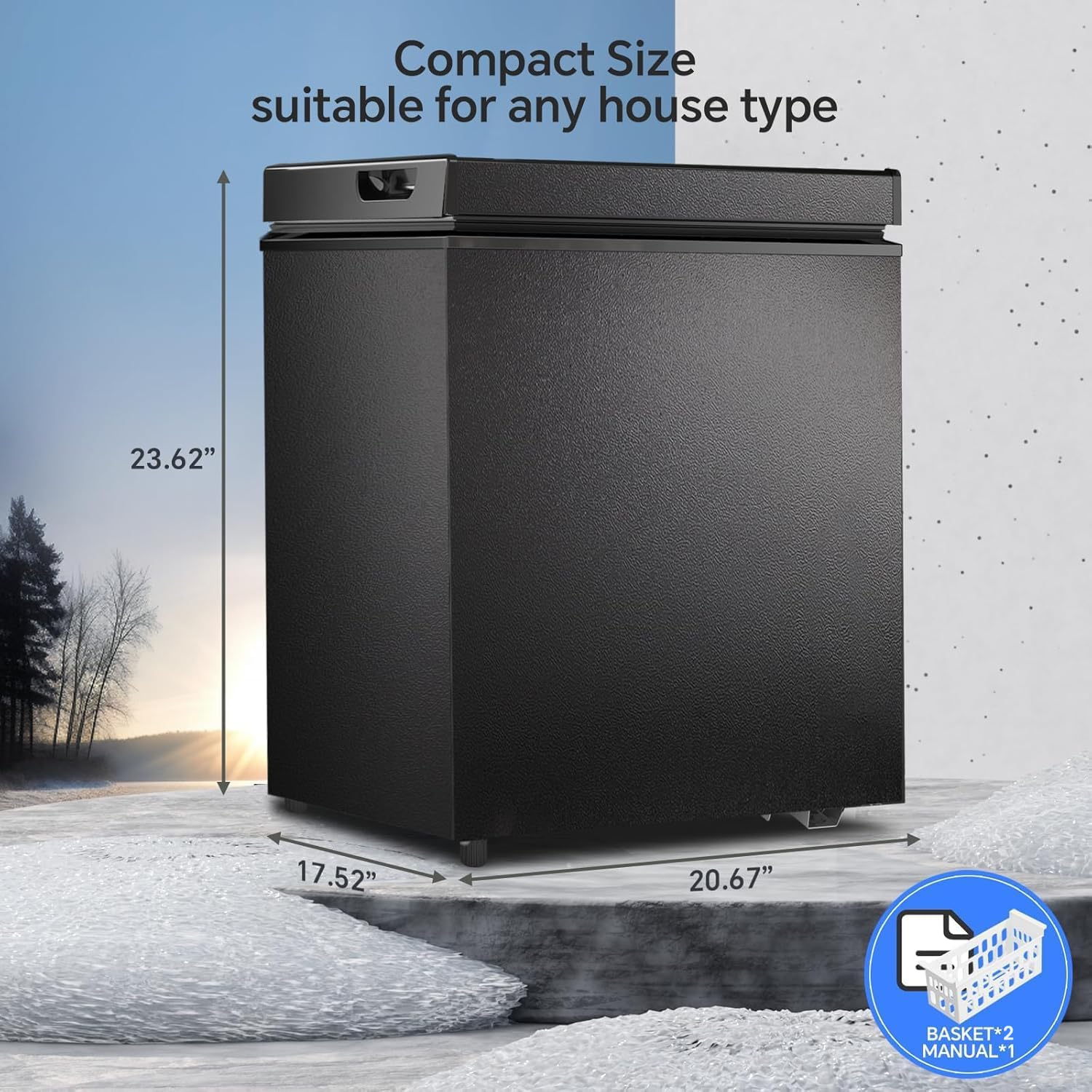 Kismile 2.8 Cubic Feet Chest Freezer with 2 Removable Basket Free Standing Top Open Door Compact Freezer with Adjustable Temperature for Home/Kitchen/Office/Bar