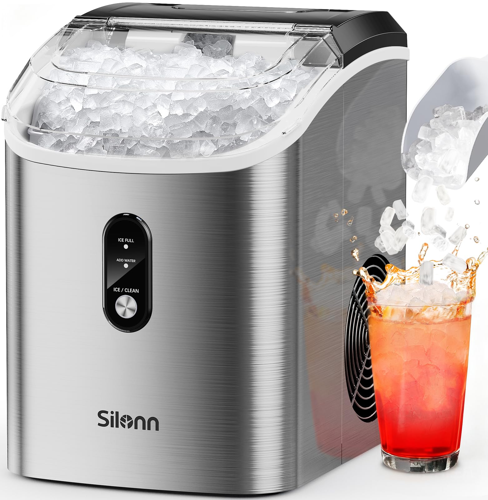 Nugget Ice Maker Countertop, Silonn Chewable Pellet Ice Machine with Self-Cleanin Function, 36lbs/24H Portable Ice Makers for Home Kitchen Officce, Black
