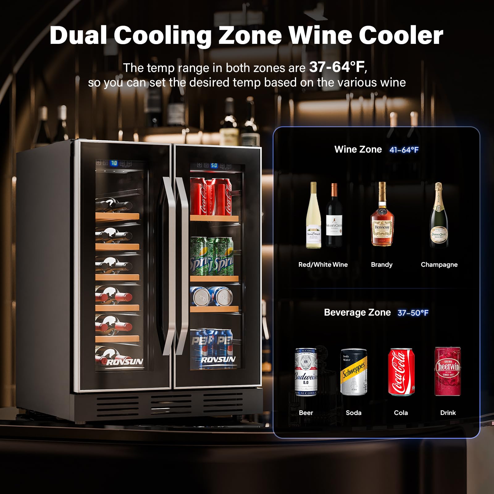 ROVSUN 18 Bottle Wine Fridge, Freestanding Compressor Wine Cooler Refrigerator, Beverage Wine Chiller with Digital Temperature Control & Double-layer Glass Door for Red White Wine, Champagne, Beer