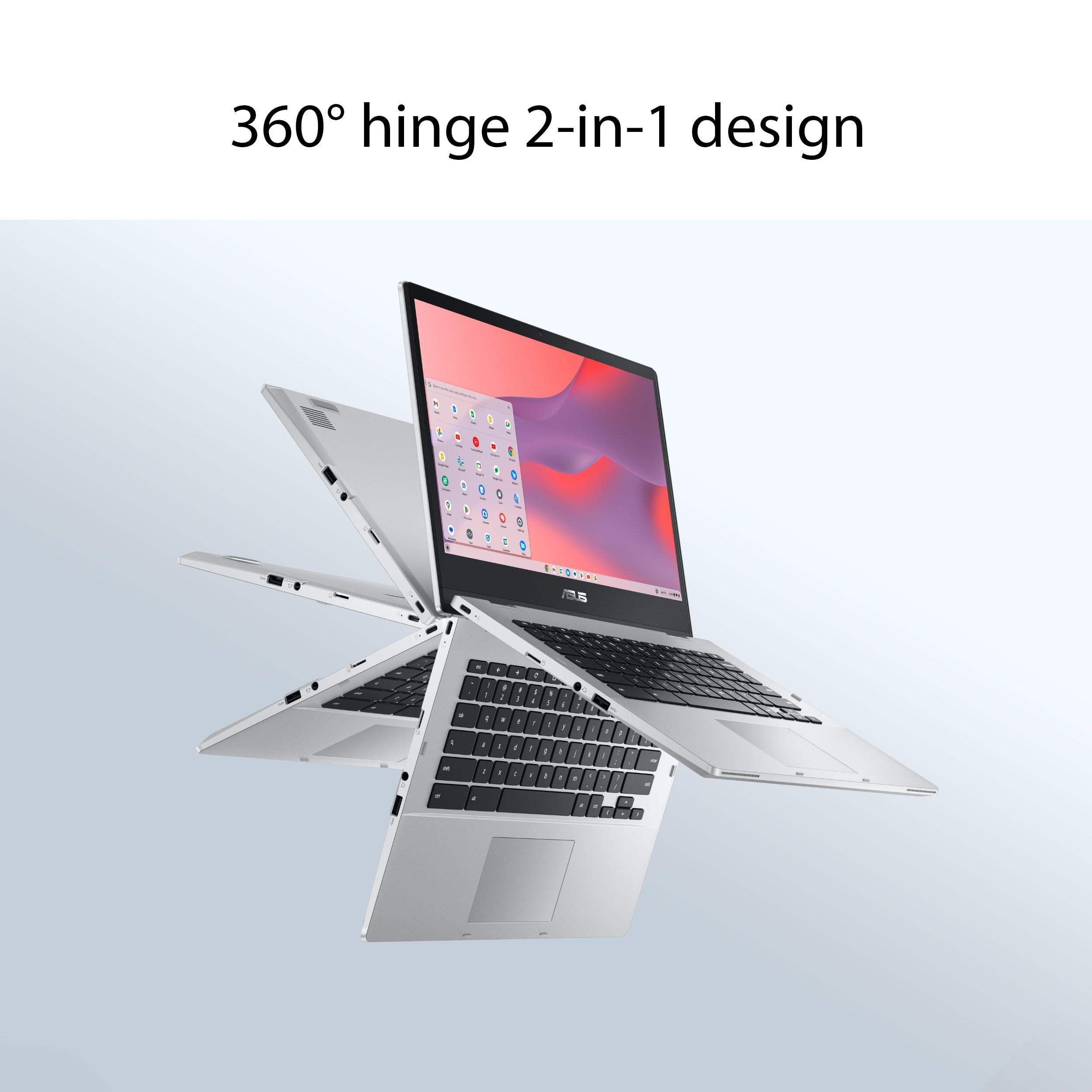 ASUS Chromebook Flip CX1 Convertible Laptop, 14" FHD NanoEdge 360-degree Touchscreen, Intel Celeron N4500 Processor, 128GB eMMC Storage, 8GB RAM, ChromeOS, Transparent Silver, CX1400FKA-AS88FT
