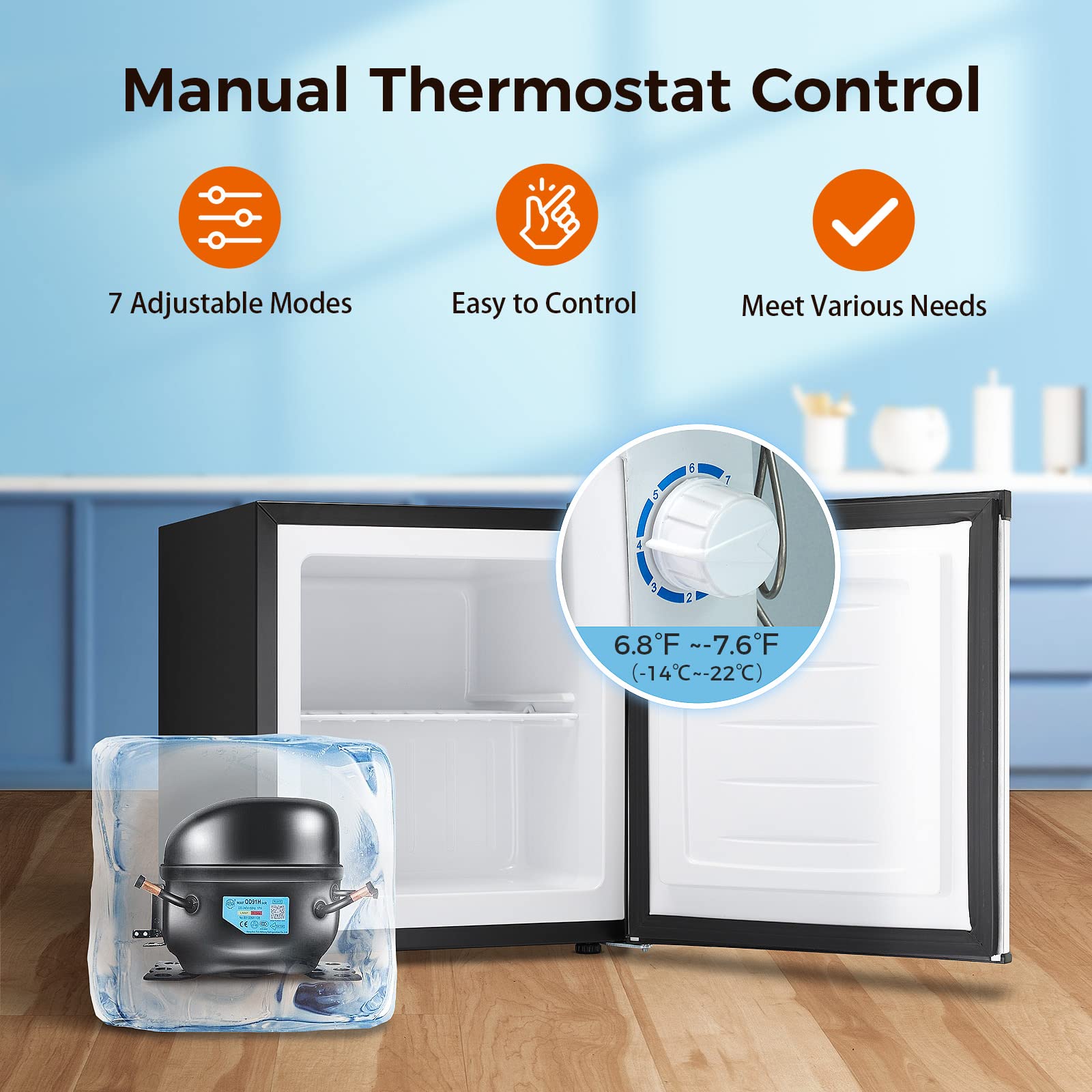 Kismile Small Freezer Upright, 3.0 Cu.ft Mini Freezer with Adjustable Thermostat, Removable Shelves, Reversible Single Door, Stand Up Freezer for Bedroom/Home/Dorms/Apartment (Stainless Steel)