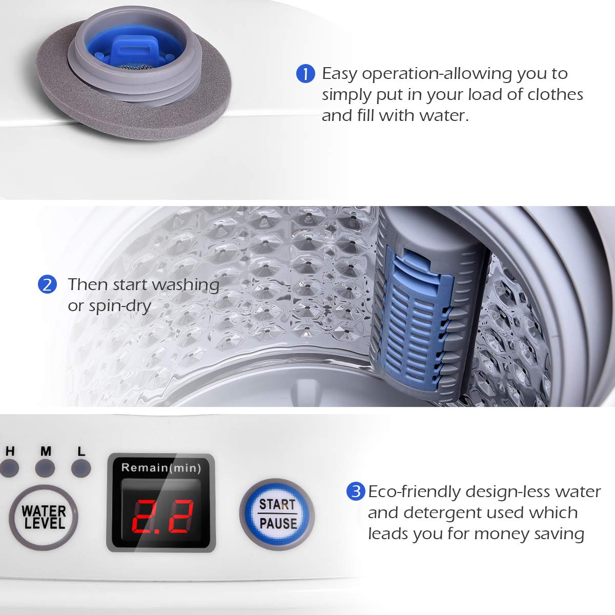 Giantex Portable Washing Machine, Full Automatic Washer and Dryer Combo, with Built-in Pump Drain 8 LBS Capacity Compact Laundry Washer Spin Dryer for Apartment RV Dorm