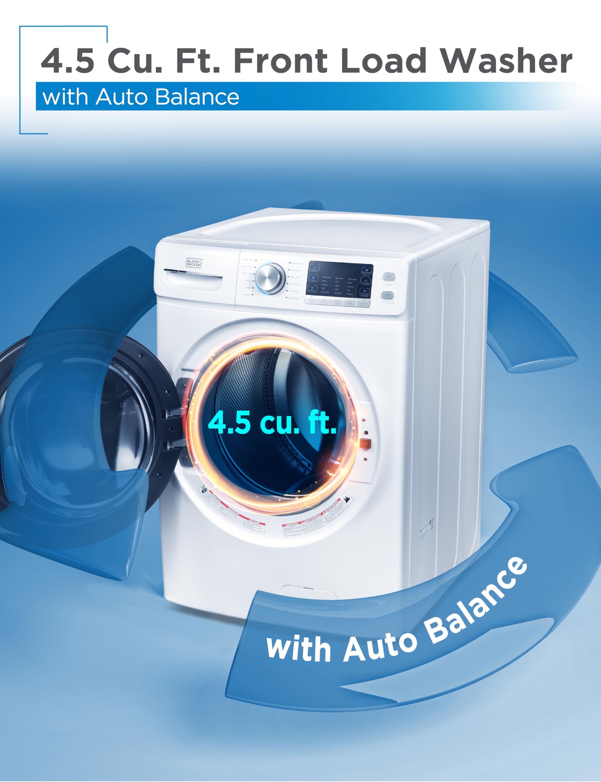 BLACK+DECKER Small Portable Washer, Washing Machine for Household Use, Portable Washer 2.0 Cu. Ft. with 6 Cycles, Transparent Lid & LED Display