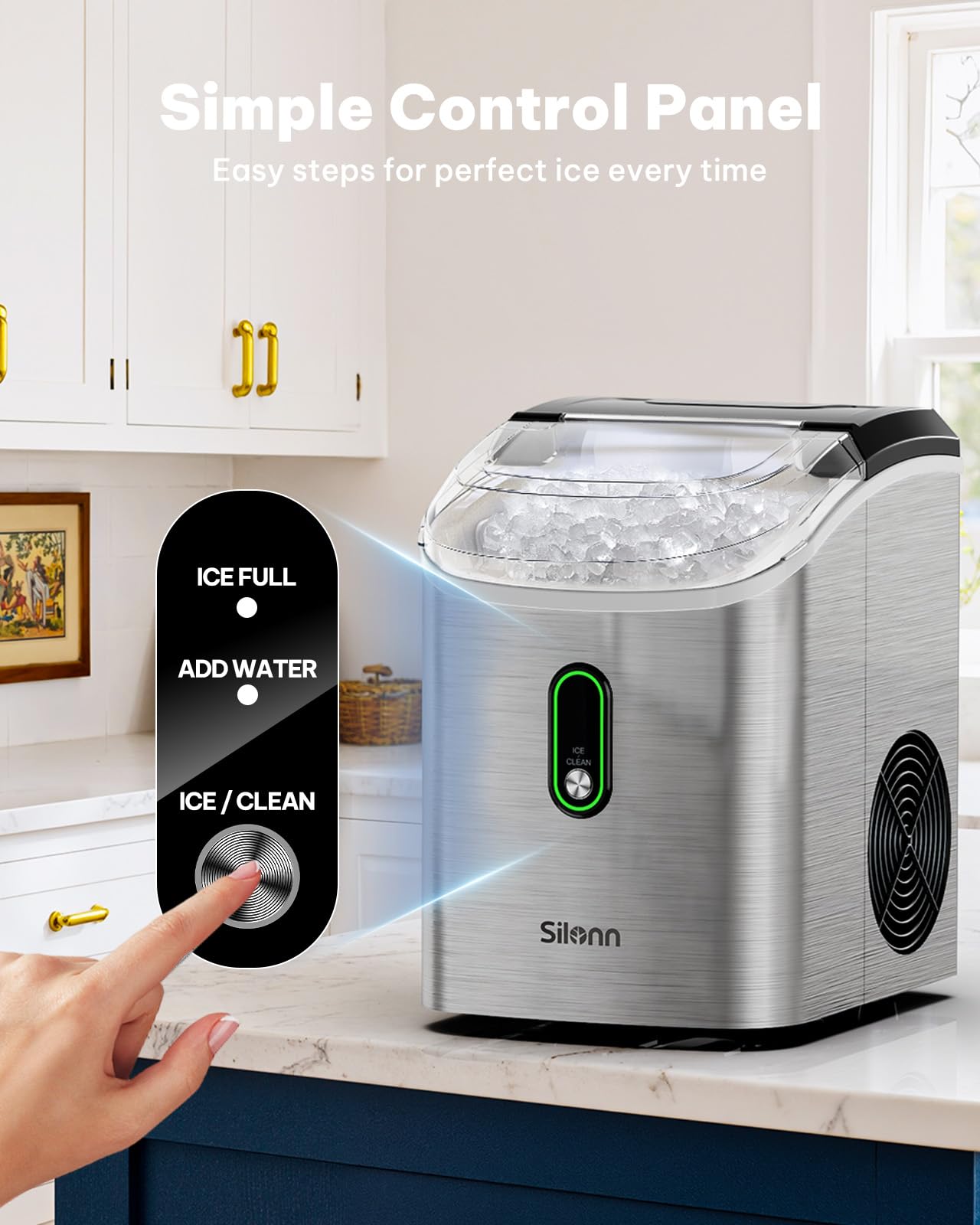 Nugget Ice Maker Countertop, Silonn Chewable Pellet Ice Machine with Self-Cleanin Function, 36lbs/24H Portable Ice Makers for Home Kitchen Officce, Black