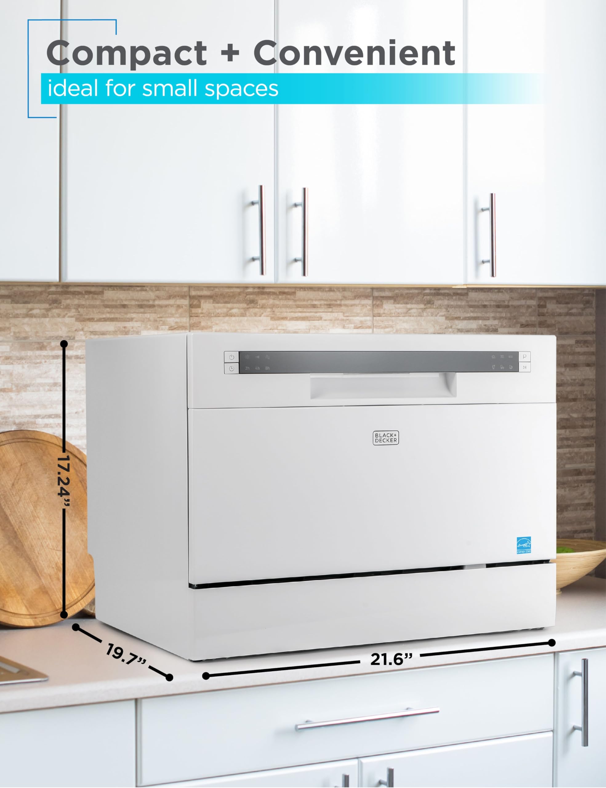BLACK+DECKER BCD6W 6 Place Setting ENERGY STAR Portable Compact Countertop Dishwasher