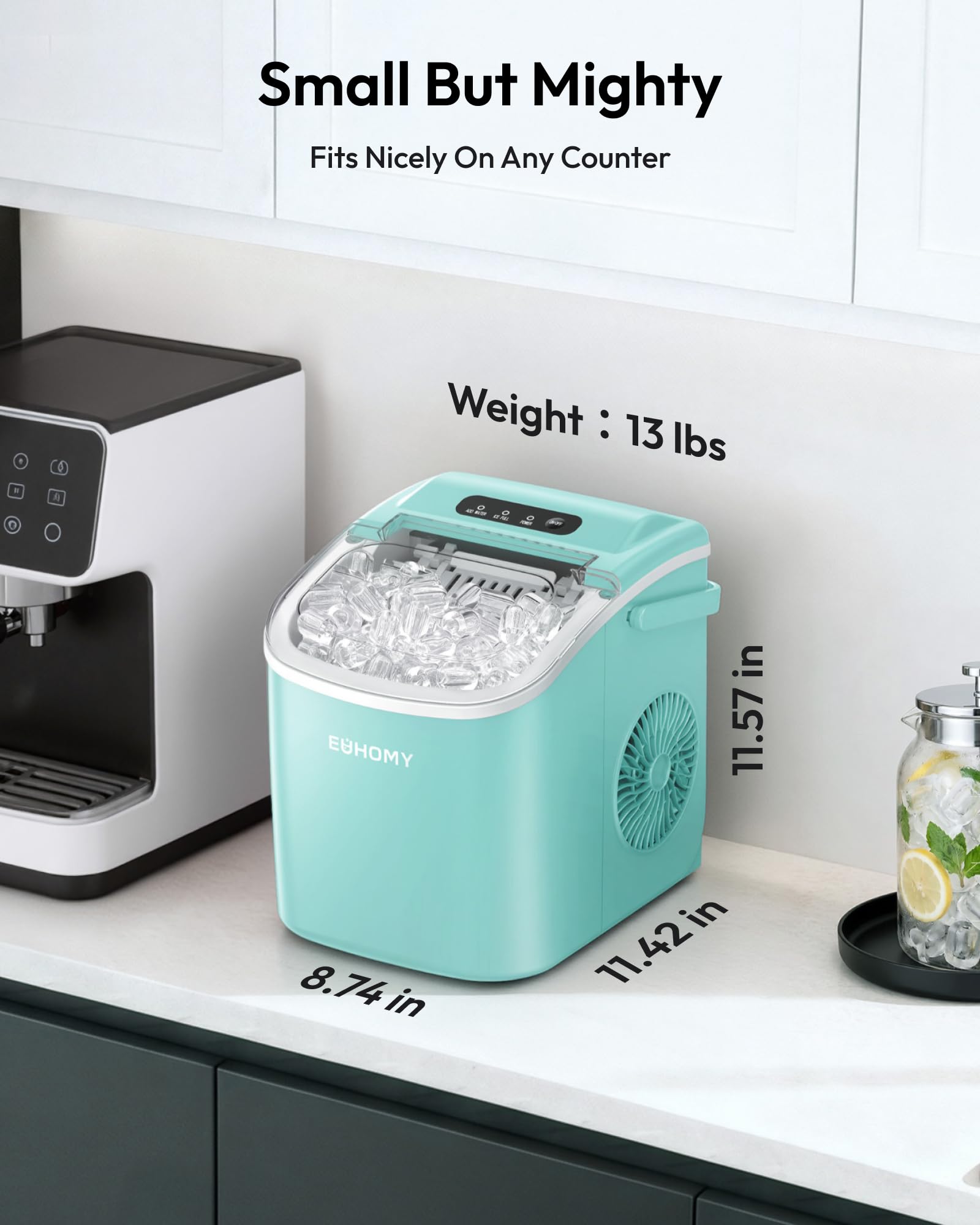 EUHOMY Countertop Ice Maker Machine with Handle, 26lbs in 24Hrs, 9 Ice Cubes Ready in 6 Mins, Auto-Cleaning Portable Ice Maker with Basket and Scoop, for Home/Kitchen/Camping/RV. (Black)