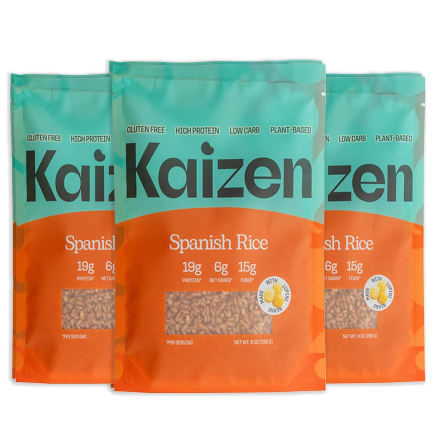 Kaizen Low Carb Keto Rice - Gluten-Free, High Protein (20g), Keto Friendly, Plant Based, Made with High Fiber Lupin Flour - 8 ounces (Pack of 3)