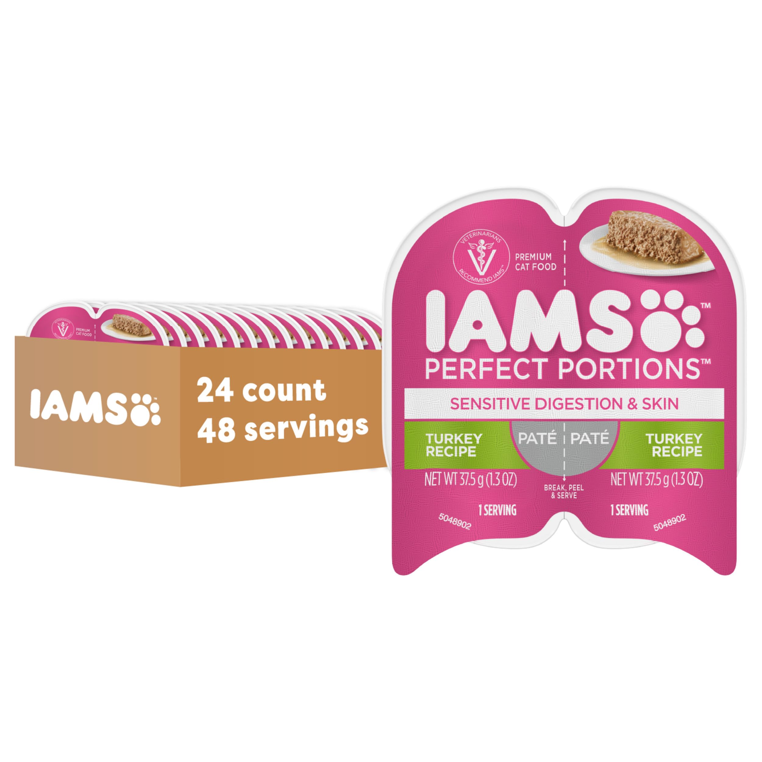 IAMS Perfect Portions Healthy Adult Wet Cat Food Pate, Chicken and Tuna Recipe Variety Pack, Easy Peel Twin-Pack Trays (12 Count, 24 Servings) (Pack of 2)