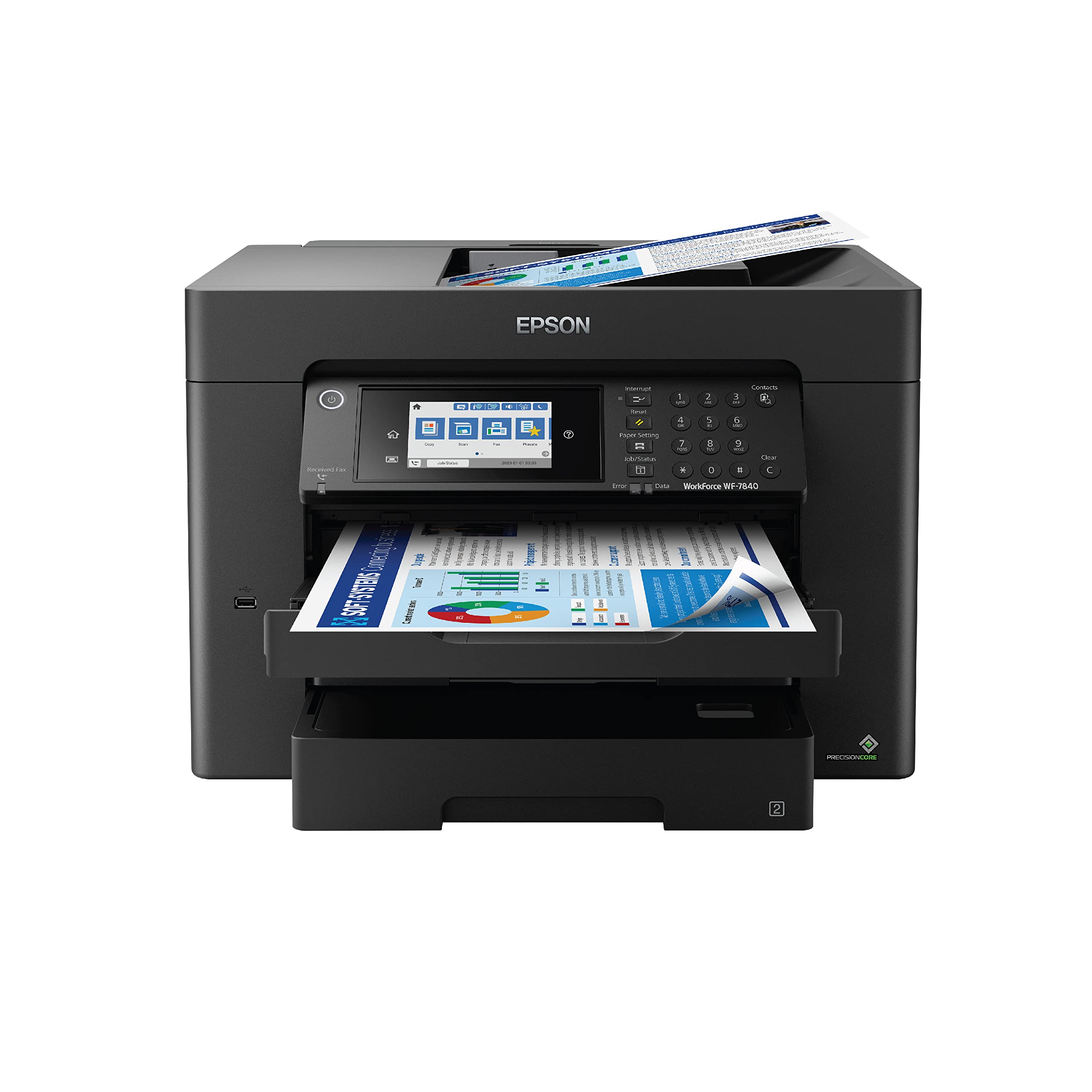 Epson Workforce Pro WF-7840 Wireless All-in-One Wide-Format Printer with Auto 2-Sided Print up to 13" x 19", Copy, Scan and Fax, 50-Page ADF, 500-sheet Paper Capacity, 4.3" Screen