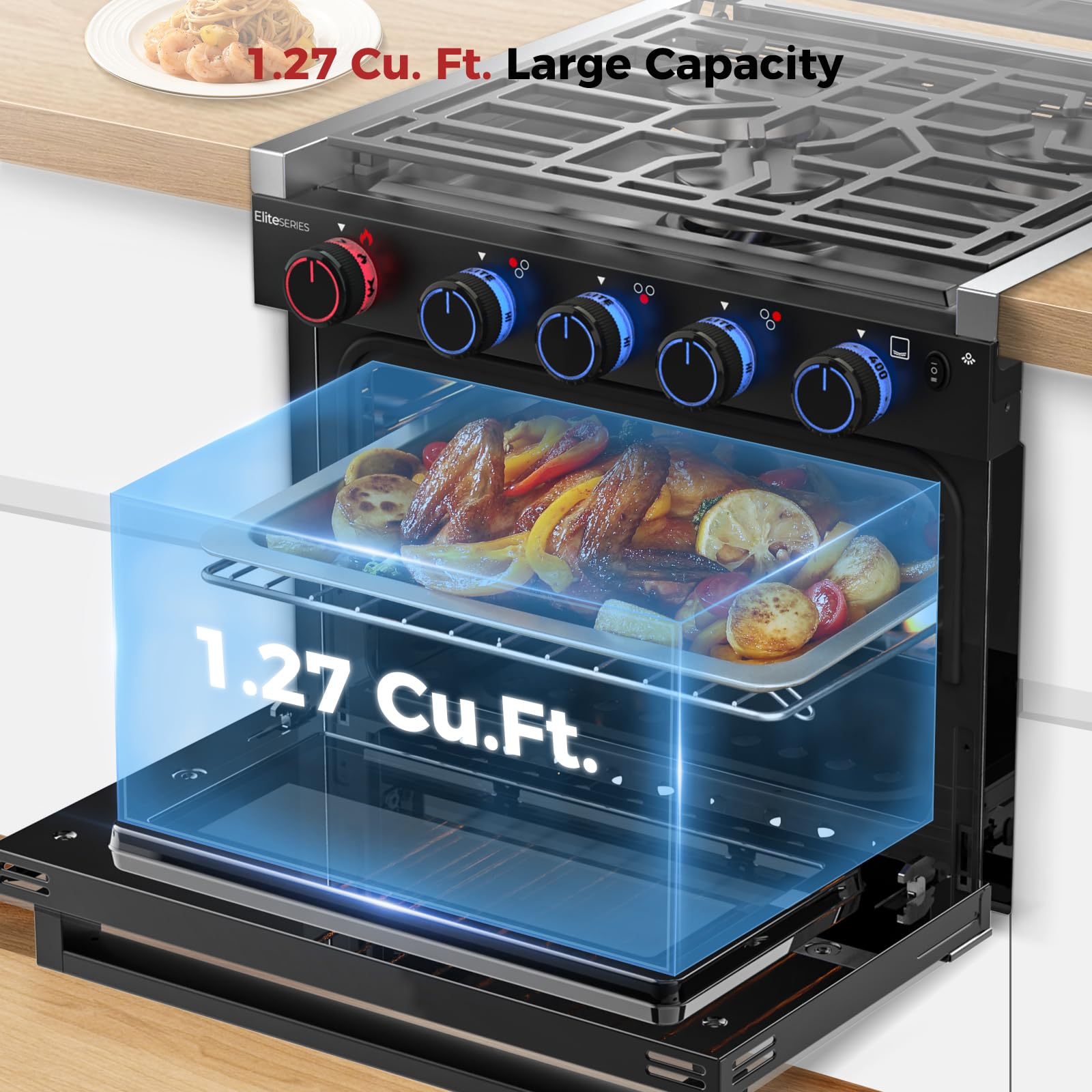 CAMPLUX Classic RV Stove Propane Range 21 Inches, Propane Oven with 3 Burners Cooktop for RV, RV Oven Stove Combo 28,100 BTU/Hr, Stainless Steel RGS21MSF