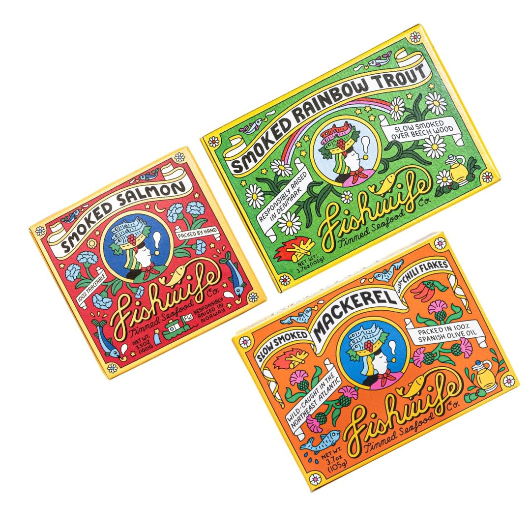 Fishwife Smoky Trio 3-Pack (Smoked Rainbow Trout, Smoked Salmon, Smoked Mackerel) | Gluten Free, High Protein, Omega-3s | Hand-Packed