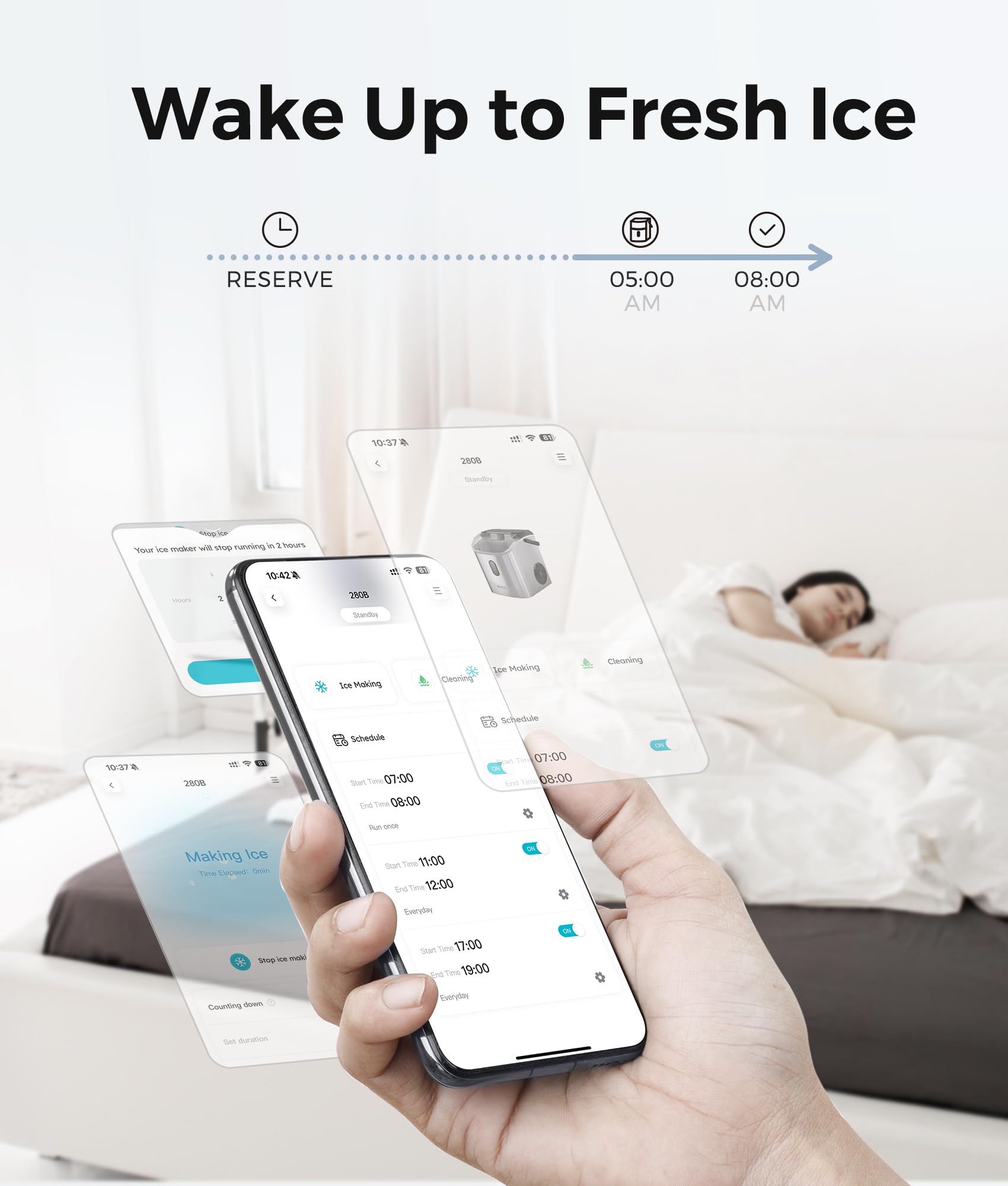 ecozy 2.1" Clear Ice Ball Maker Countertop with CrystalFlux Technology, Minimal Footprint Sphere Ice Maker with 8H Timer, 1 pc in 30 Mins, 48 pcs/Day, Self-Cleaning for Home Bar Whiskey & Bourbon