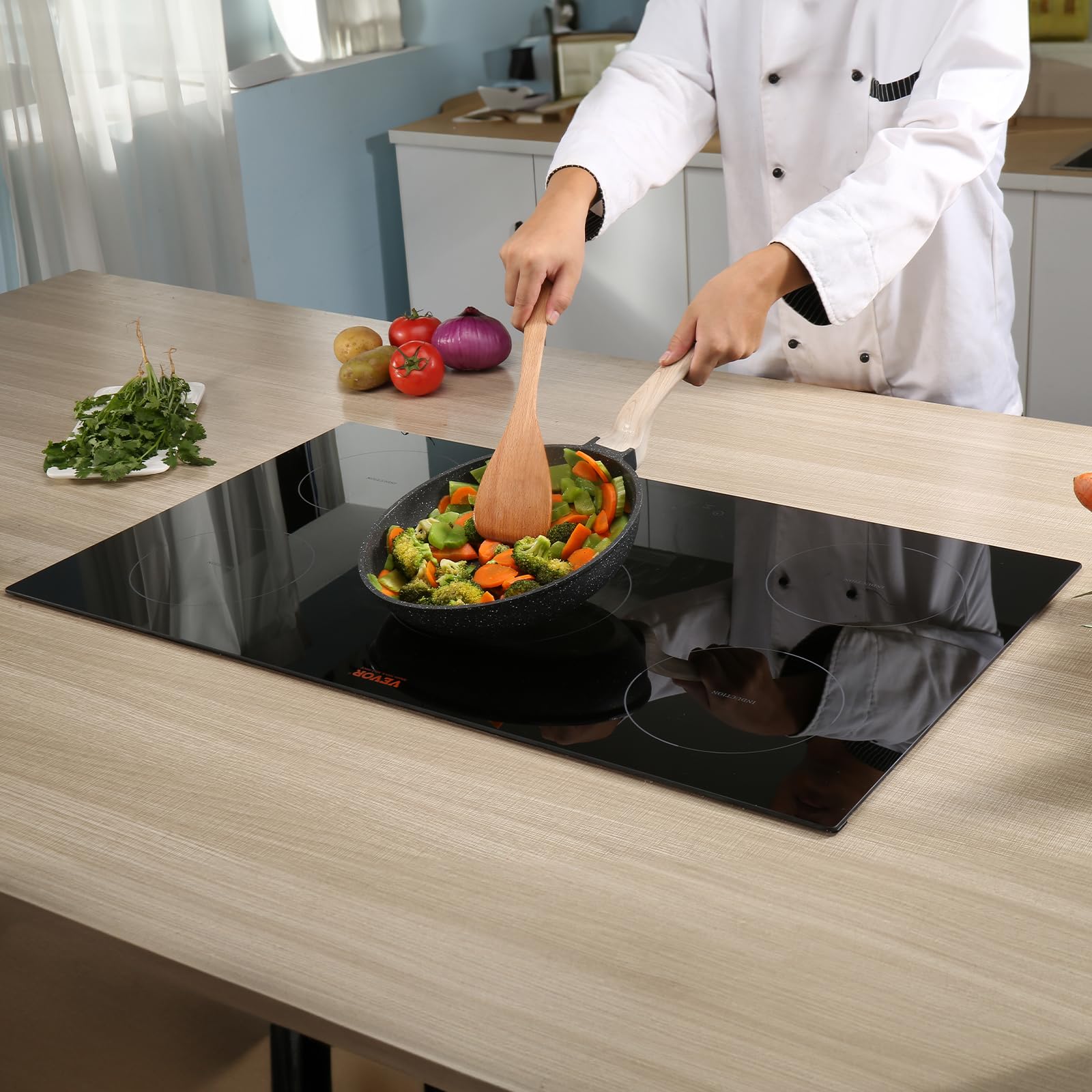 VEVOR Built-in Induction Electric Stove Top 30 Inch,5 Burners Electric Cooktop,9 Power Levels & Sensor Touch Control,Easy to Clean Ceramic Glass Surface,Child Safety Lock,240V