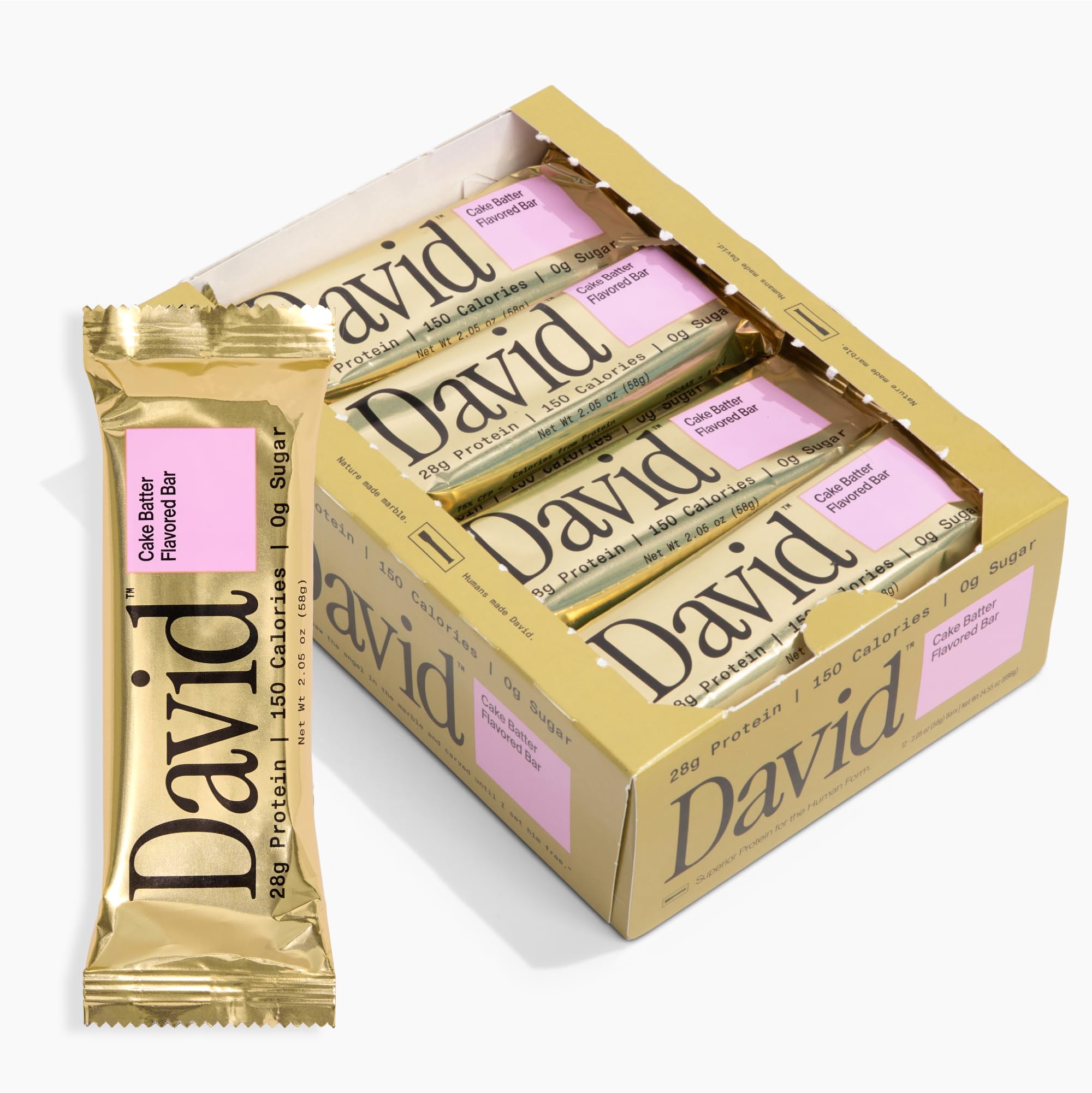David High Protein Bars No Sugar - Sugar Free Protein Bars, Low Carb, Gluten Free - 28g of Protein, 150 Calories - David Bar On-The-Go Snack - Peanut Butter Chocolate Chunk Flavor, Pack of 12