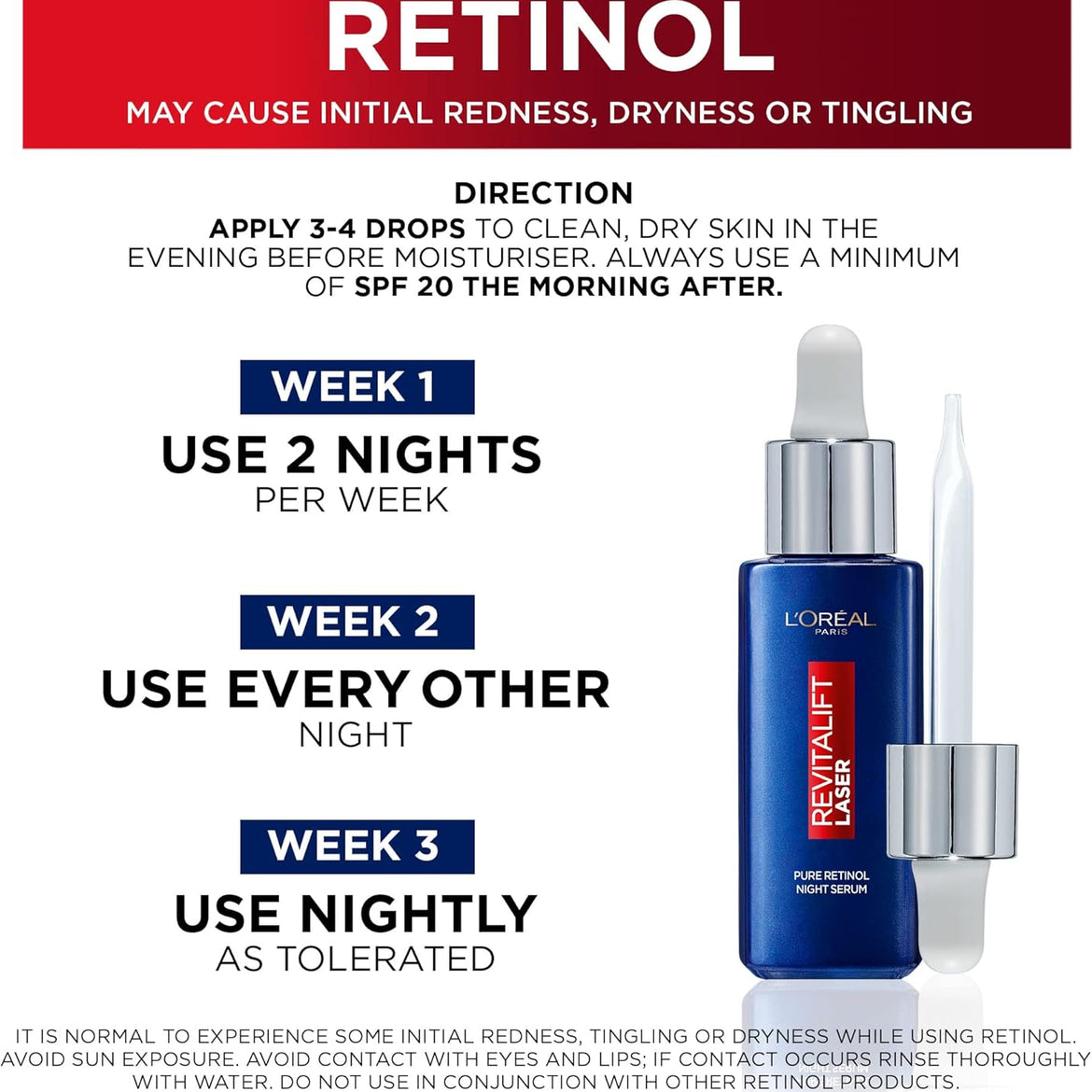 L’Oréal Paris Pure Retinol Night Serum, Revitalift Laser Face Serum, Deep Anti-Wrinkle Serum [30ml]