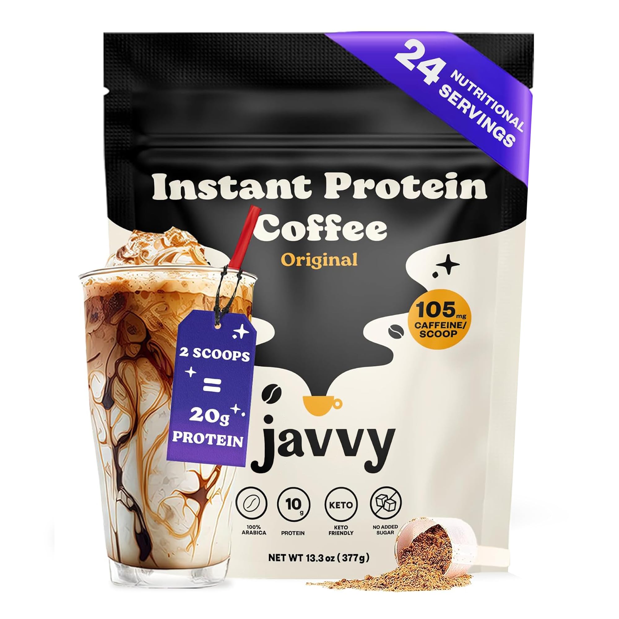 Caramel Protein Iced Coffee - Premium Whey Protein & Instant Iced Coffees - 100% Natural Cold Brew - Zero Artificial Flavors & Sweeteners, 80 mg Caffeine Per Serving, No Added Sugar, 20 Servings