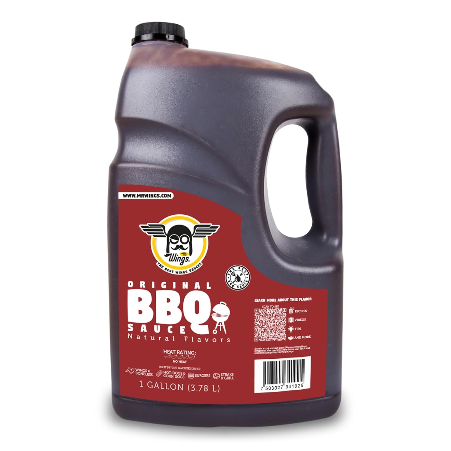 Mr Wings Sweet Mango Mild Sauce 1 Gallon (128 Fl Oz). Sweet and spicy delight, perfect for boneless, fries, drinks and your favorite snacks. Big sauce bulk.