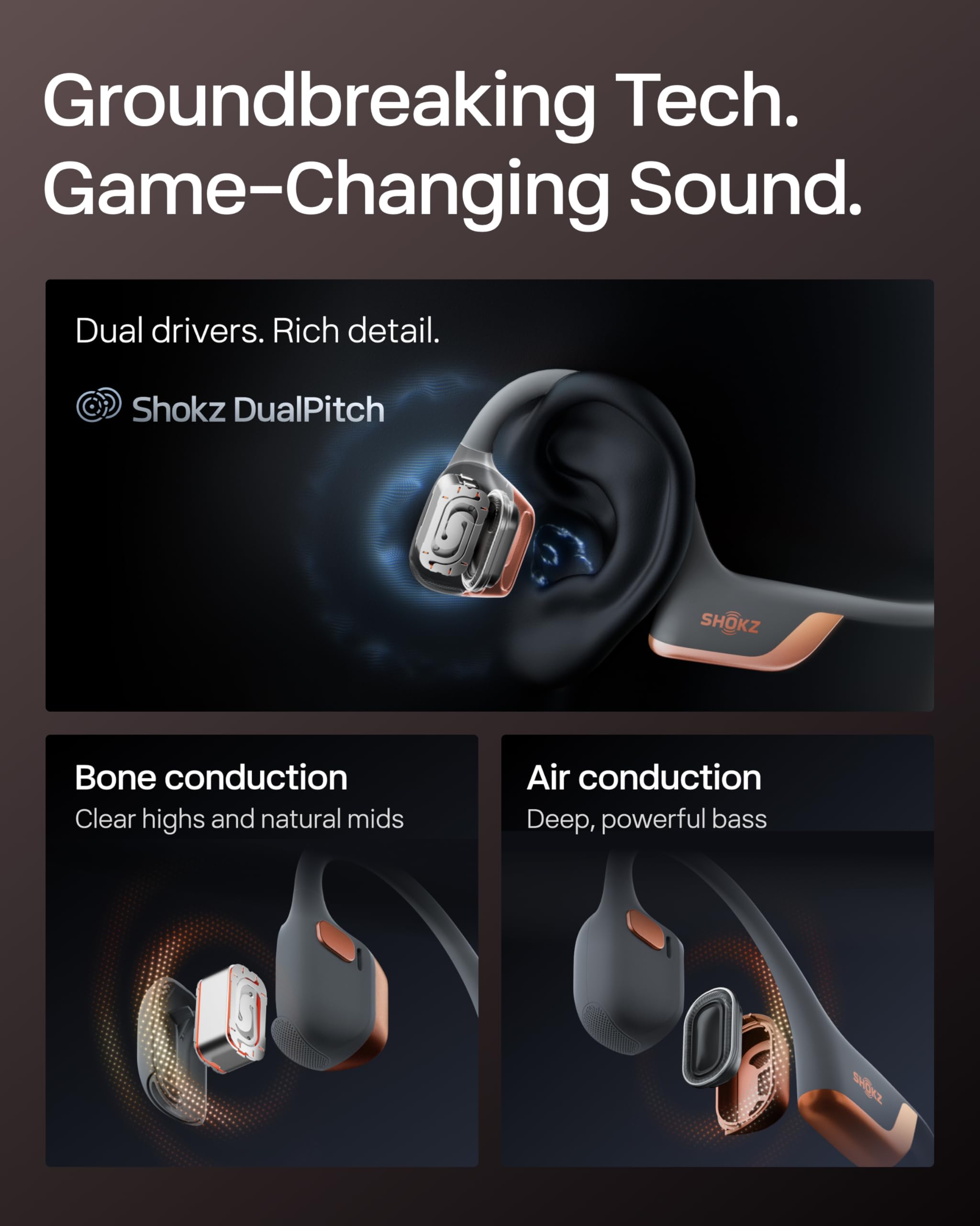 SHOKZ New OpenRun Pro 2- Bone Conduction Headphones, Open-Ear Bluetooth Wireless Sport Earphones for Running, Workouts - Sweat Resistant, Secure Comfortable Fit -Deep Bass, Smart Mic, Reflective Strip