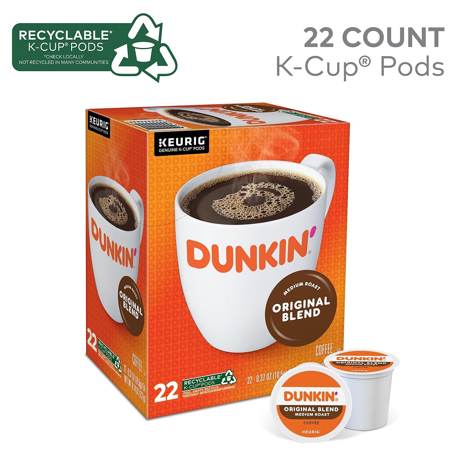 Dunkin' Original Blend Medium Roast Coffee, 60 Keurig K-Cup Pods