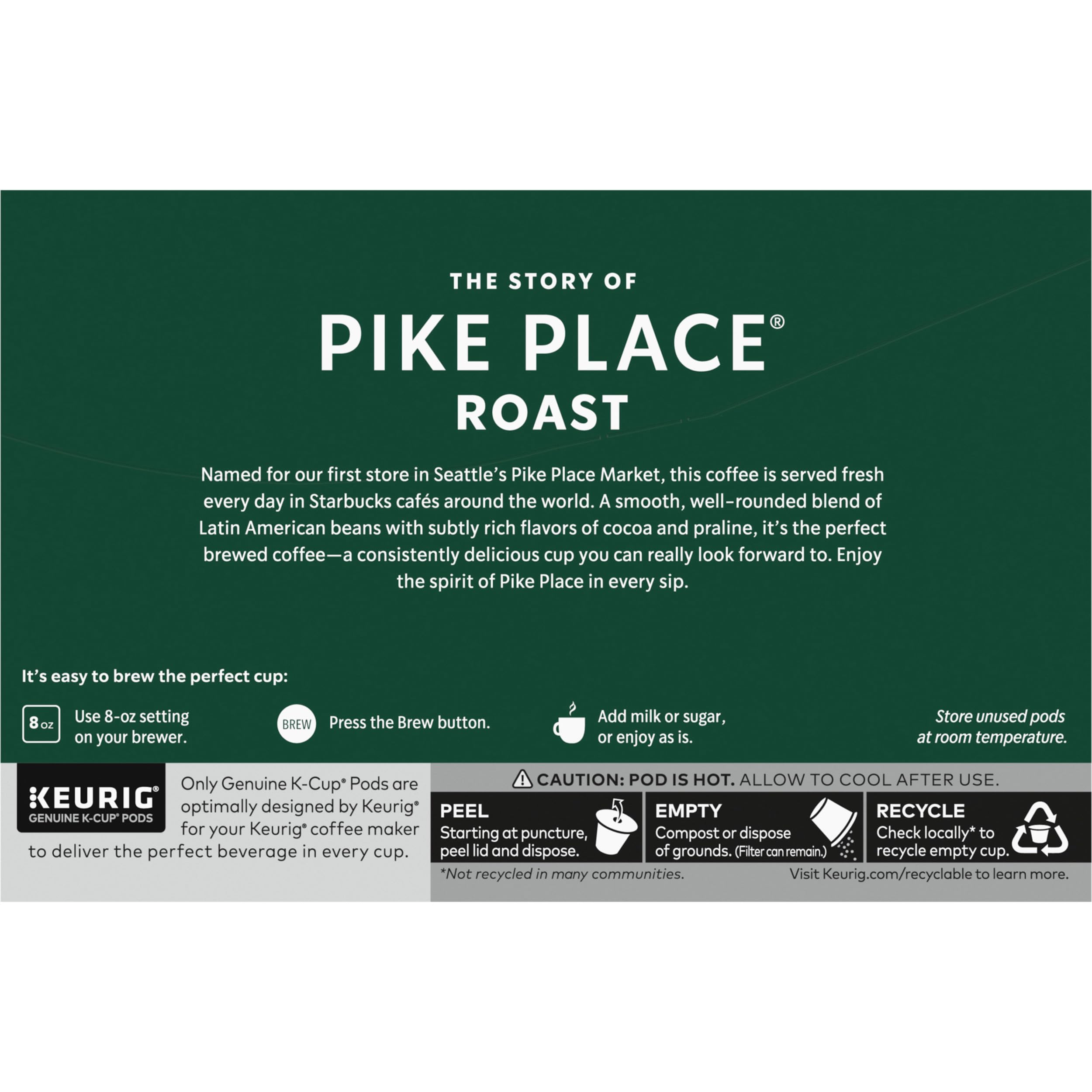 Starbucks K-Cup Coffee Pods, Medium Roast Hot or Iced Coffee, Pike Place Roast, 96 Keurig Pods