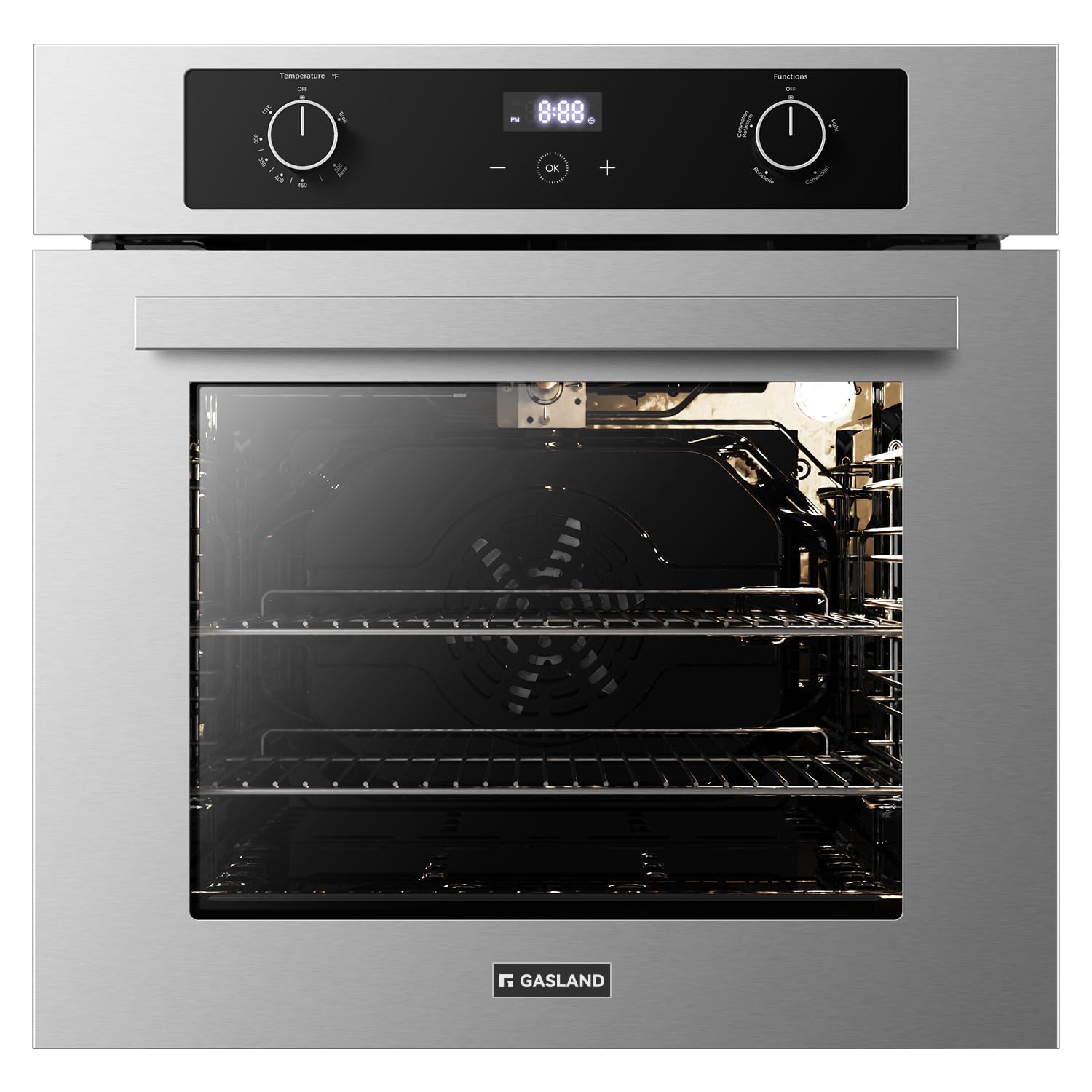 GASLAND 24 Gas Wall Oven, ETL Certified Natural Gas Wall Oven with Bake Broil Rotisserie Functions, Timer and Convection Fan, 120V Cord Plug, 2.12 Cu.ft Capacity, Stainless Steel