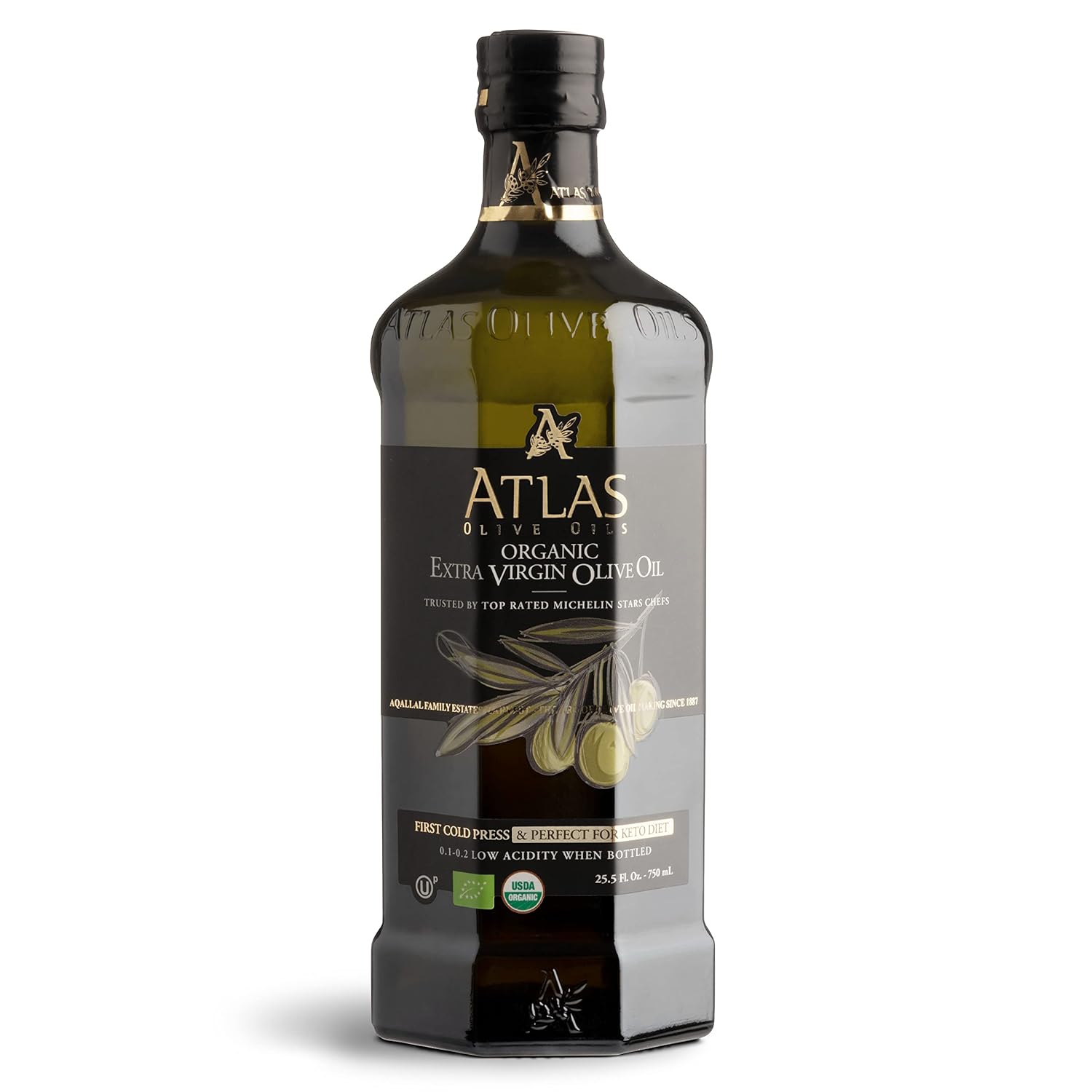 Atlas 1 LT Cold Press Extra Virgin Olive Oil with Polyphenol Rich from Morocco | Newly Harvested Unprocessed from One Single Family Farm | Moroccan Organic EVOO Trusted by Award-Winning Chefs