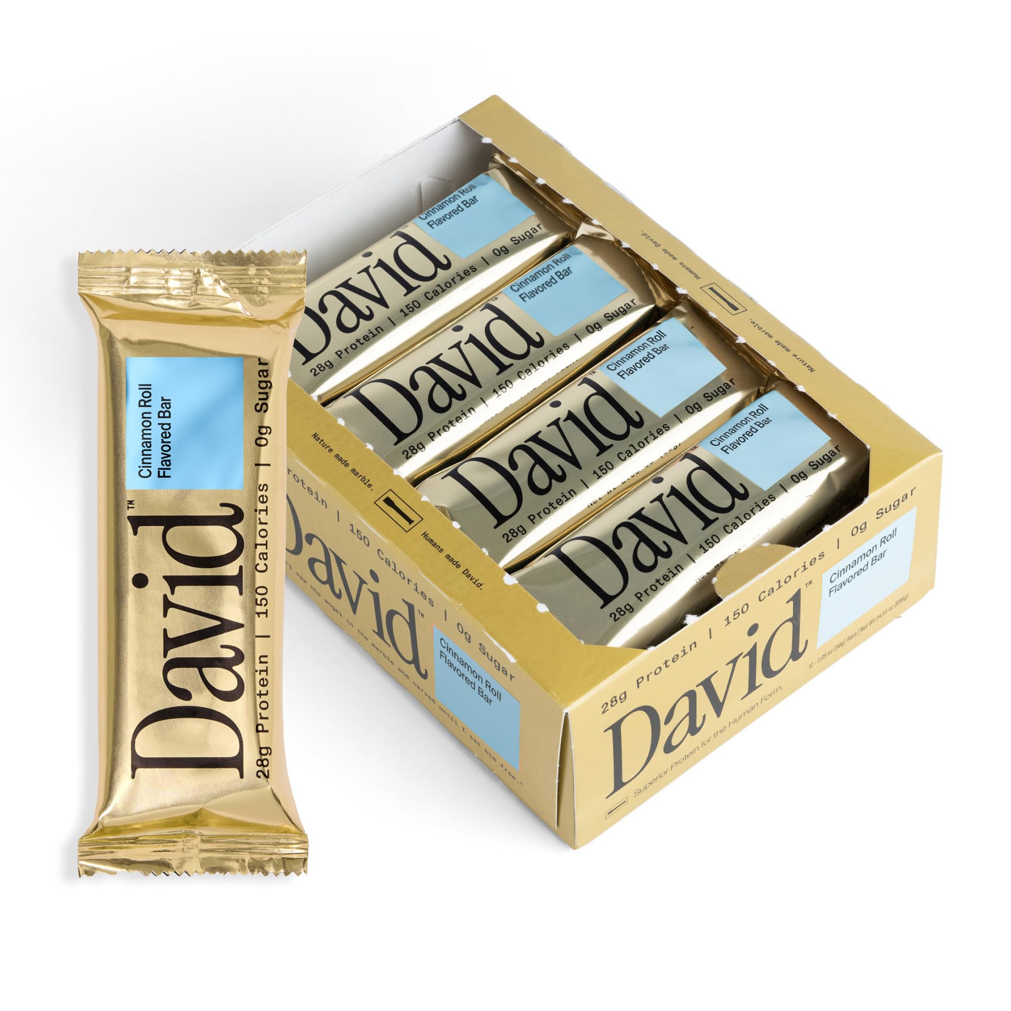 David High Protein Bars No Sugar - Sugar Free Protein Bars, Low Carb, Gluten Free - 28g of Protein, 150 Calories - David Bar On-The-Go Snack - Peanut Butter Chocolate Chunk Flavor, Pack of 12