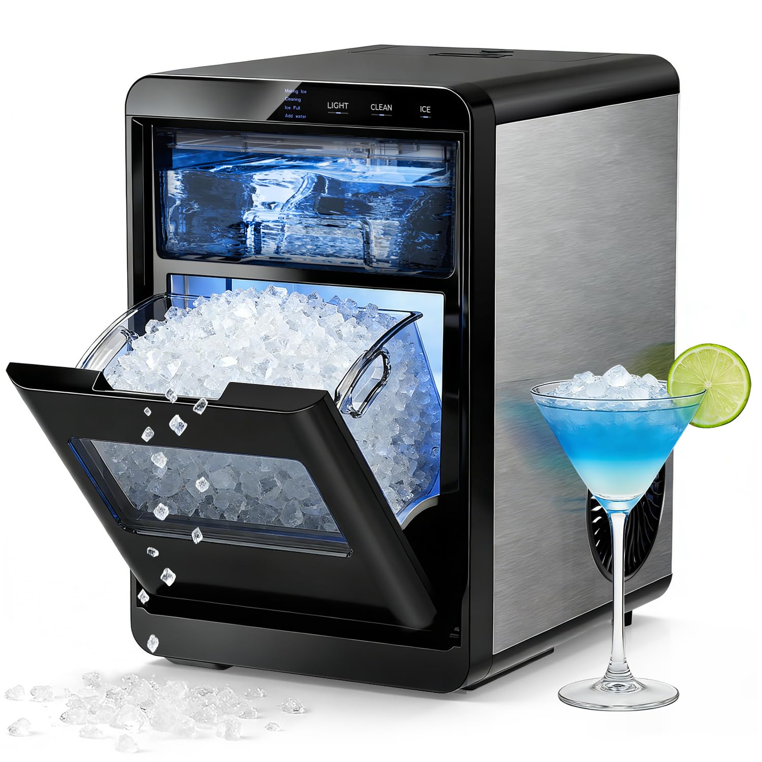 Countertop Ice Maker Machine, 8 Ice Cubes in 6 mins, 26lb/Day Ice with 2 Sizes- Portable Mini, Energy Saving & Basket/Scoop for Home/Party/Travel/Camping/Bar,Black