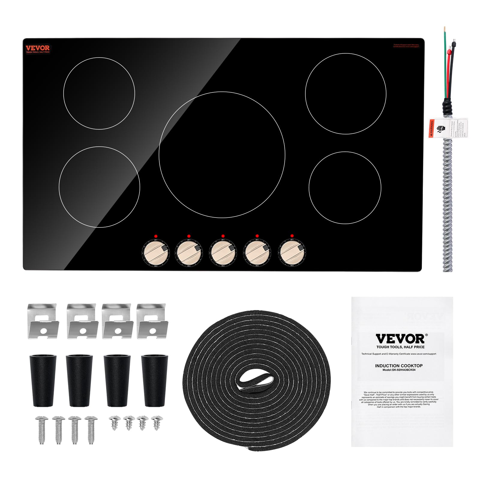 VEVOR Built-in Induction Electric Stove Top 30 Inch,5 Burners Electric Cooktop,9 Power Levels & Sensor Touch Control,Easy to Clean Ceramic Glass Surface,Child Safety Lock,240V