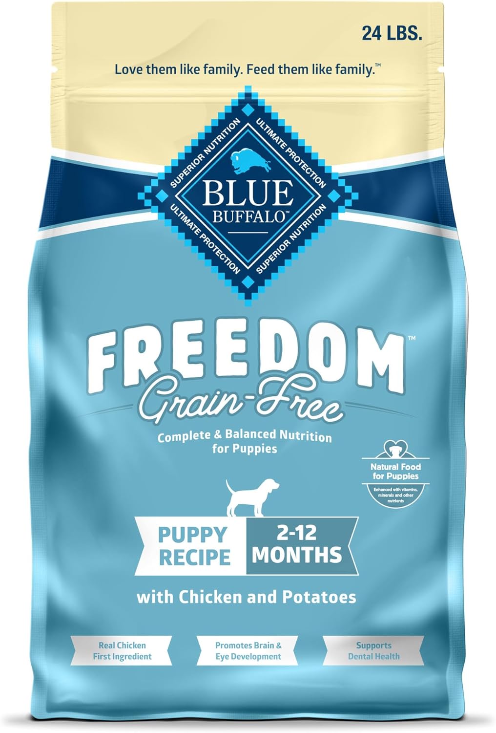 Blue Buffalo Freedom Grain-Free Puppy Dry Dog Food with DHA, Complete & Balanced Nutrition for Puppies, Made in The USA with Natural Ingredients, Chicken & Potatoes, 4-lb Bag
