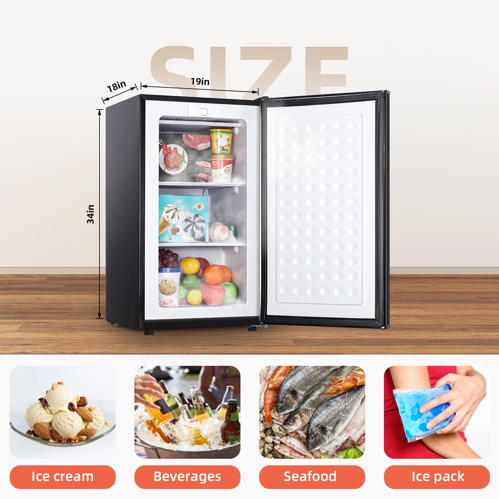Mini Upright freezer 3.6 Cubic Feet Mini Freezer, Single Door Compact Freezer with Reversible Stainless Steel Door, 3-Speed Temperature Adjustment Small freezer for Home, Glossy Silver