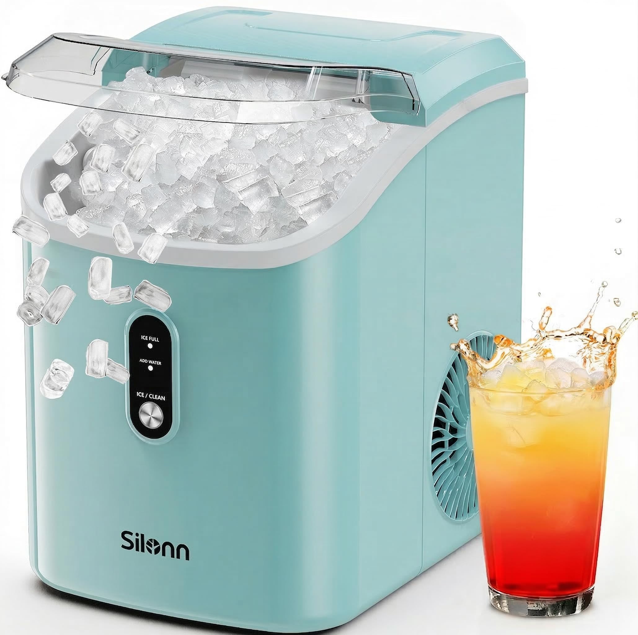 Nugget Ice Maker Countertop, Silonn Chewable Pellet Ice Machine with Self-Cleanin Function, 36lbs/24H Portable Ice Makers for Home Kitchen Officce, Black