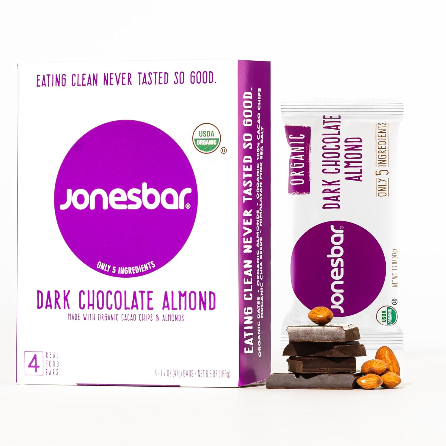 JONESBAR Organic Plant Based Protein Bars | Peanut Butter and Jelly | Fruit & Nut Bar, Kosher, Gluten Free, Breakfast Bars, School Snacks, Vegan Snack & Healthy Snacks for Adults and Kids (Pack of 12)