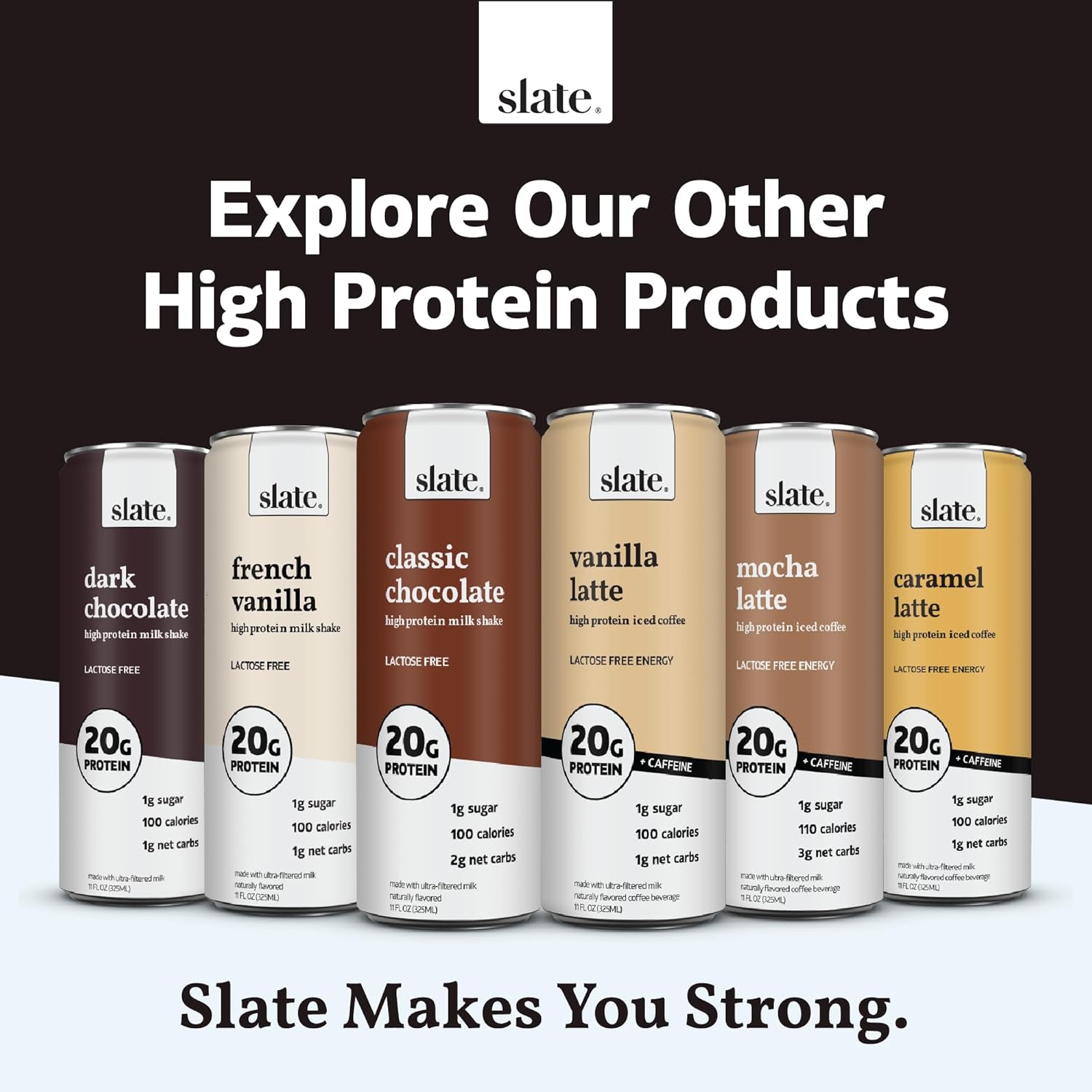 Slate Milk - Ultra Protein Shake - Vanilla - 42g Protein, 1g Sugar, 180 Calories, 1g Net Carbs - Lactose Free, No Added Sugar - Made with Ultra Filtered Milk - Breakfast Boost, Post Workout - 15 fl oz, 12 Cans