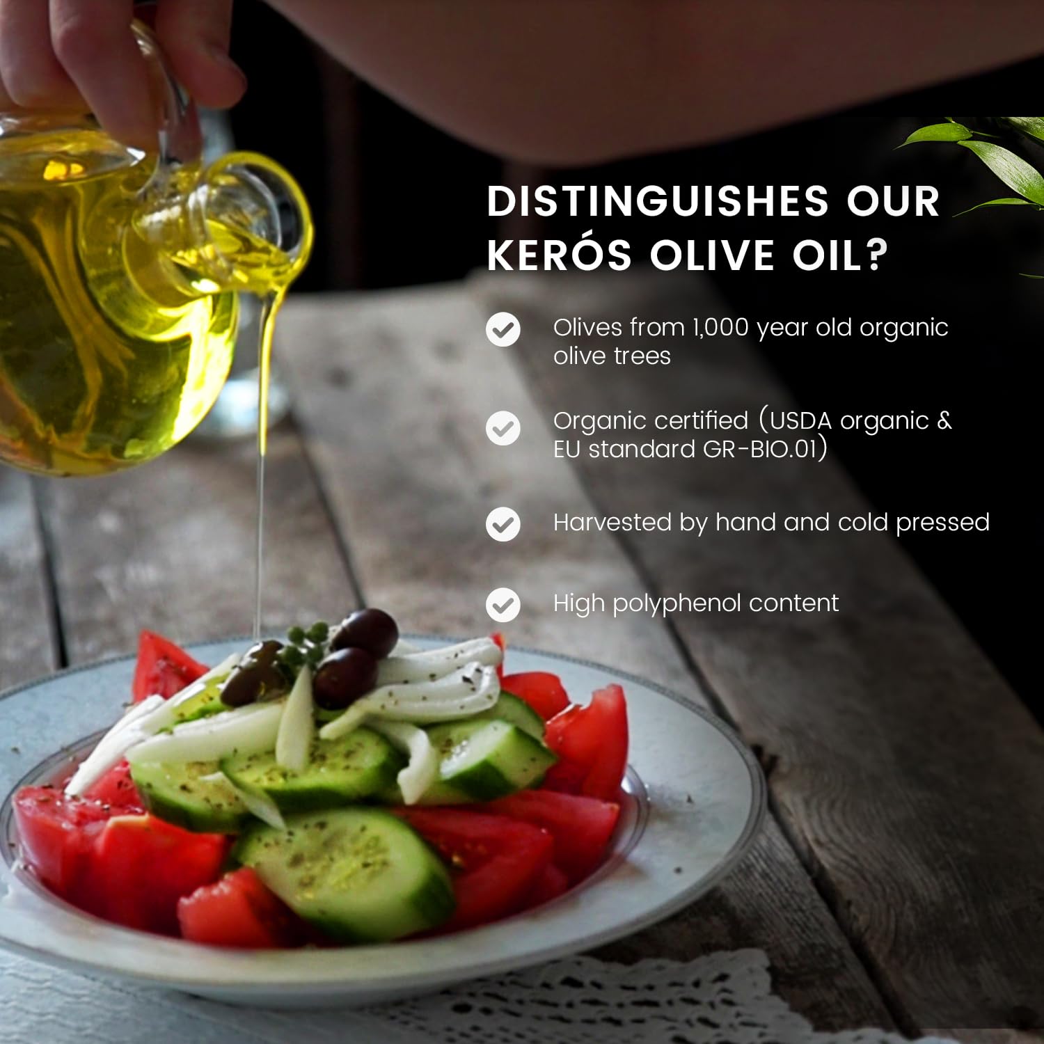 Ancient Foods Keros Organic Extra Virgin Olive Oil Cold Pressed – Greek EVOO, High Polyphenol Olive Oil from 1000 Year Old Trees from Greece – Ideal for Cooking, Salads & Gourmet Dishes – 101oz (3L)