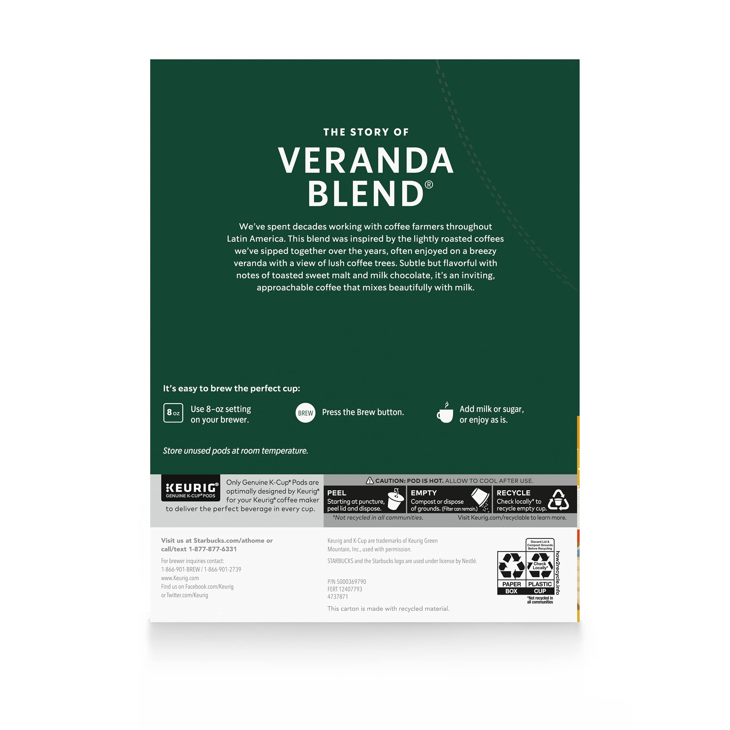 Starbucks K-Cup Coffee Pods, Starbucks Blonde Roast Hot or Iced Coffee, Veranda Blend, 96 Keurig Pods