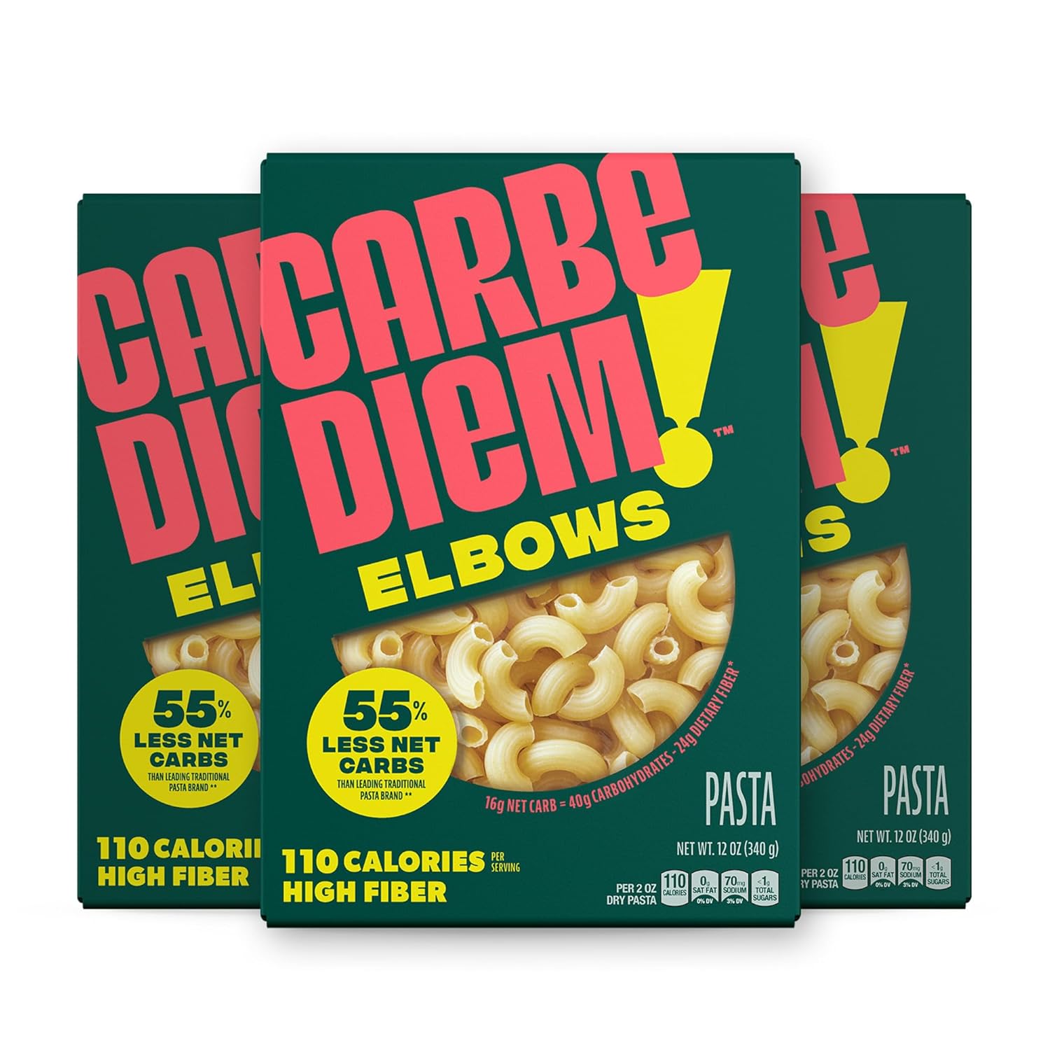 Carbe Diem!, Rotini, Lower Net Carb Pasta with Traditional Flavor & Texture, 8 grams of Protein, 55% Fewer Net Carbs & Only 110 Calories Per Serving, Pack of 3