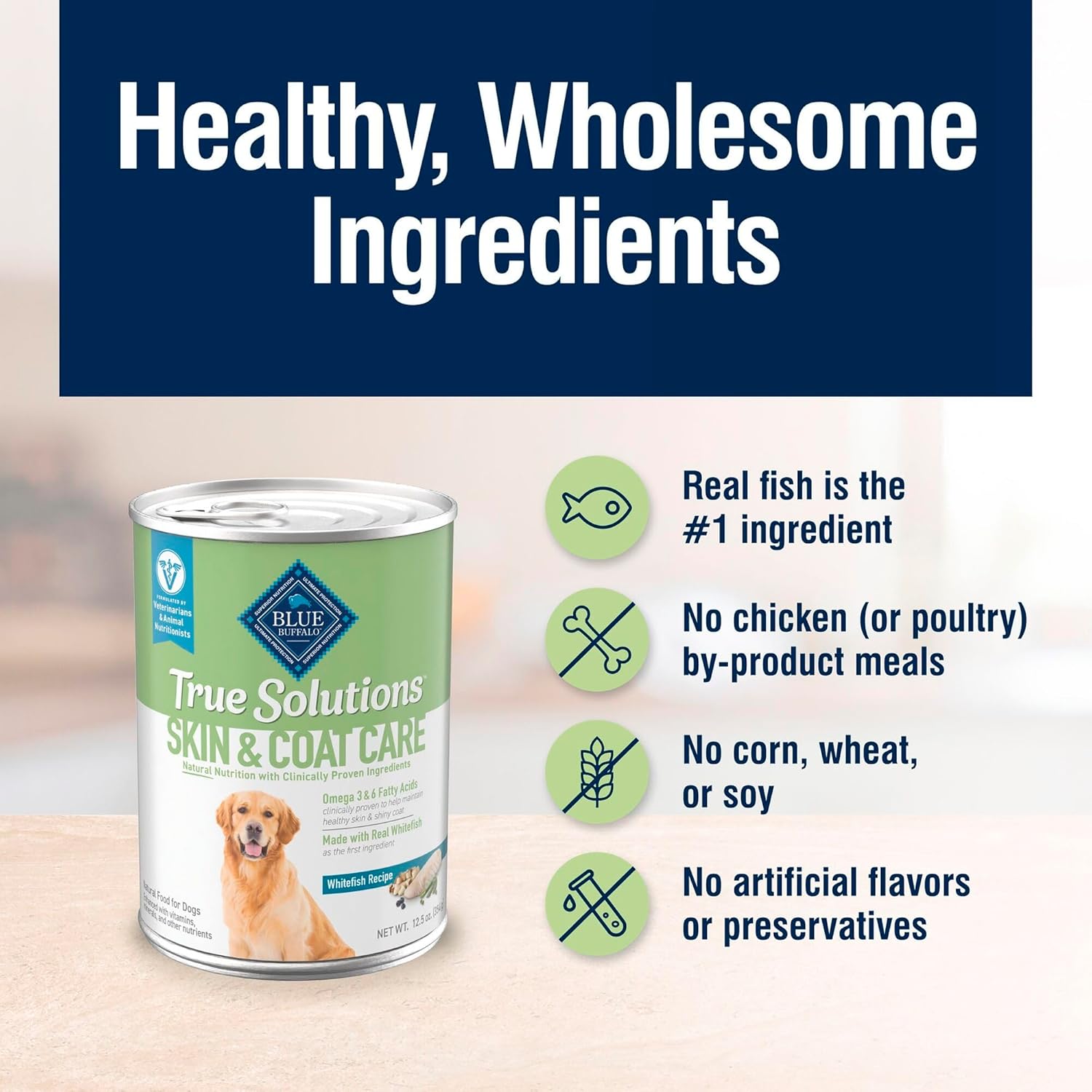 Blue Buffalo True Solutions Skin & Coat Care Wet Dog Food for Adult Dogs, Made with Natural Ingredients, Whitefish, 12.5-oz. Cans (12 Count)