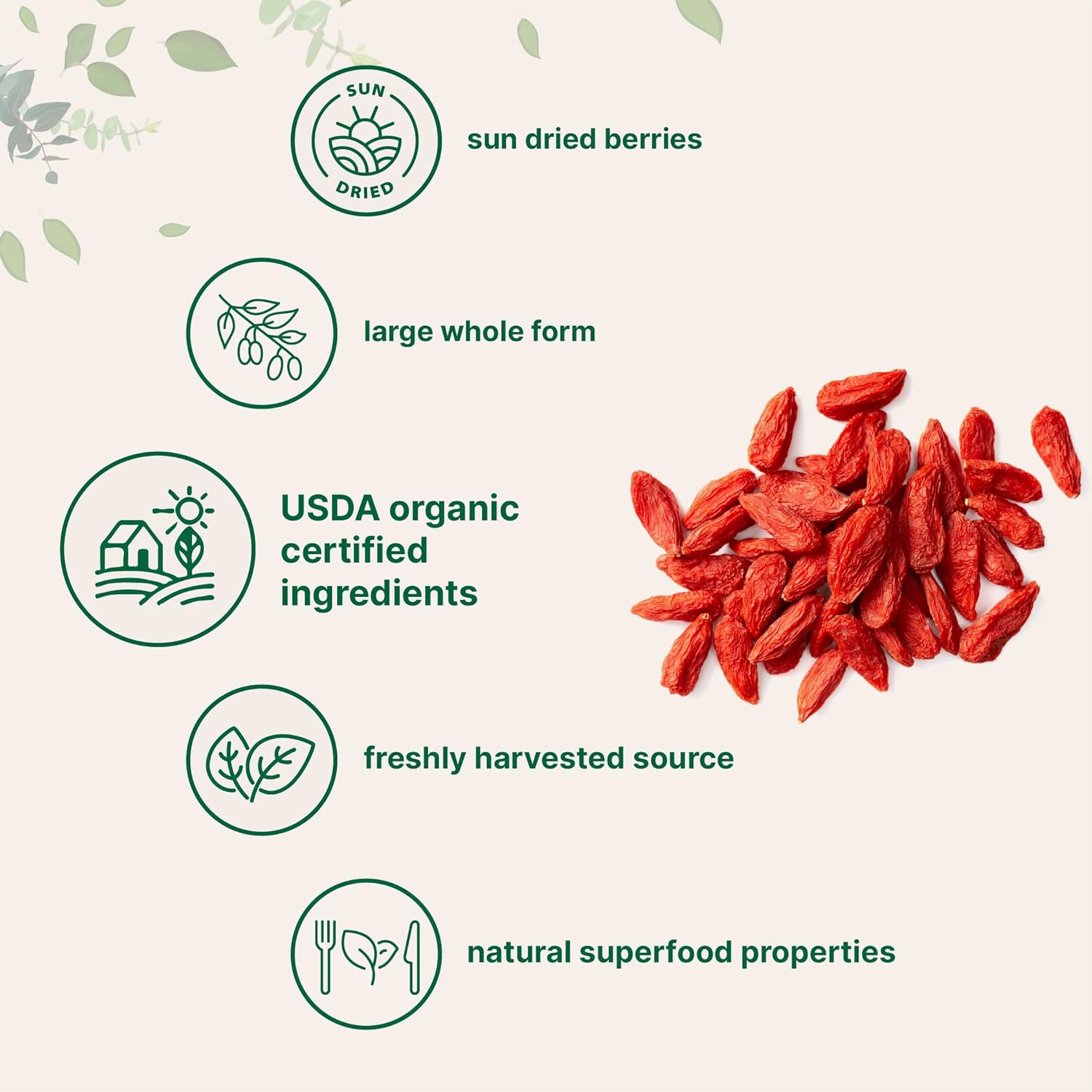 Micro Ingredients Organic Goji Berries 2lbs (32oz) | Large Whole Sun-Dried Berries | Raw Superfood Wolfberries | Natural Flavor for Trail Mix, Juice, & Tea | Sulfate Free, Vegan Friendly, Non-GMO