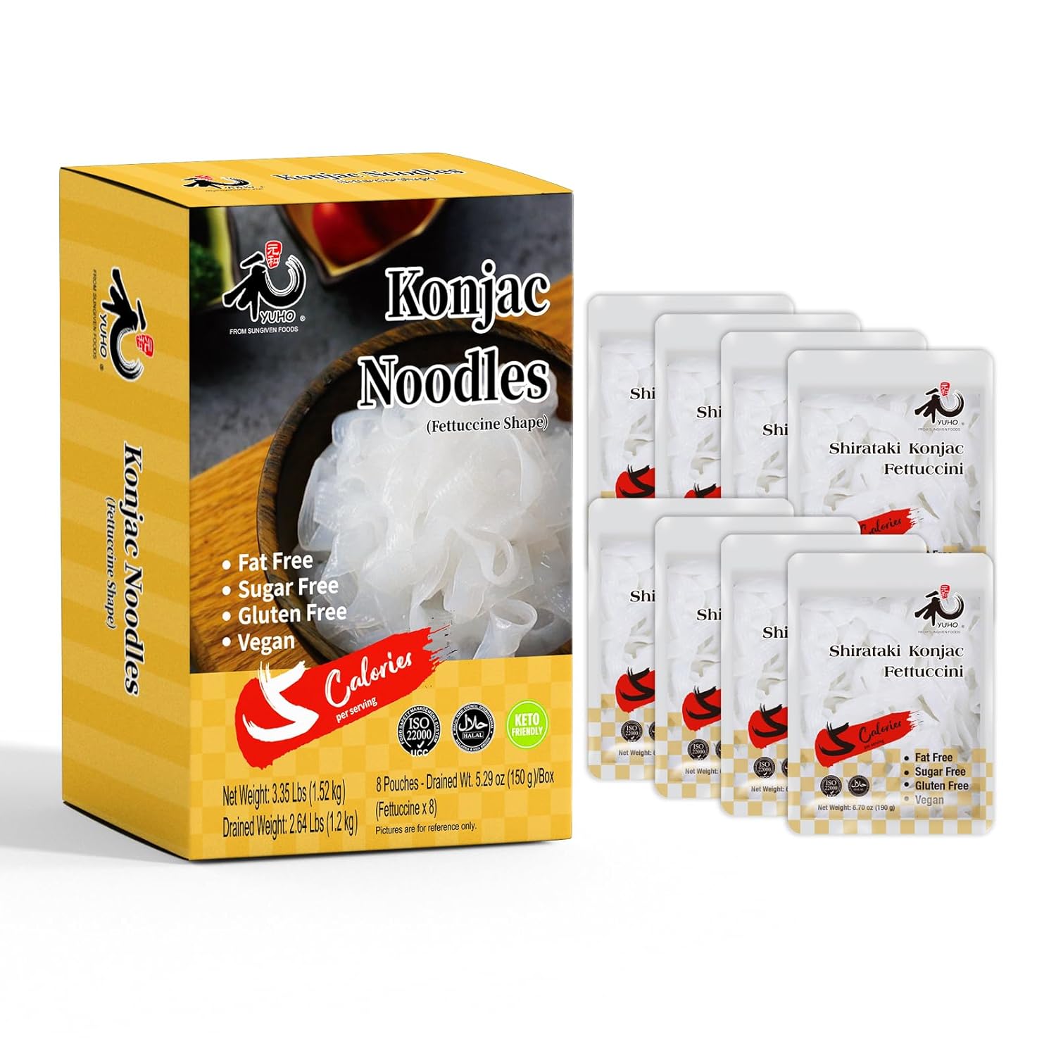 YUHO Shirataki Konjac 8 Pack Inside, Vegan, Gluten Free, Fat-Free, Keto Friendly, Low Carbs 53.61 Oz (1520 g)