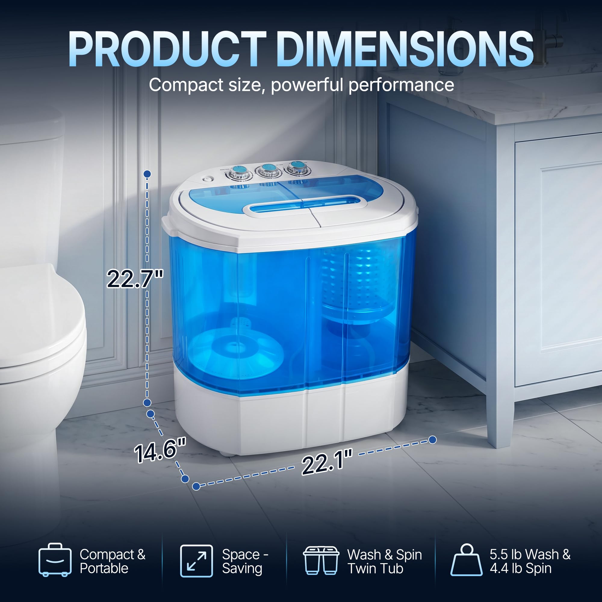 ZenStyle Portable Washer Compact Twin Tub 9.9 LB Mini Top Load Washing Machine Washer/Spinner w/ 6.57 FT Inlet Hose