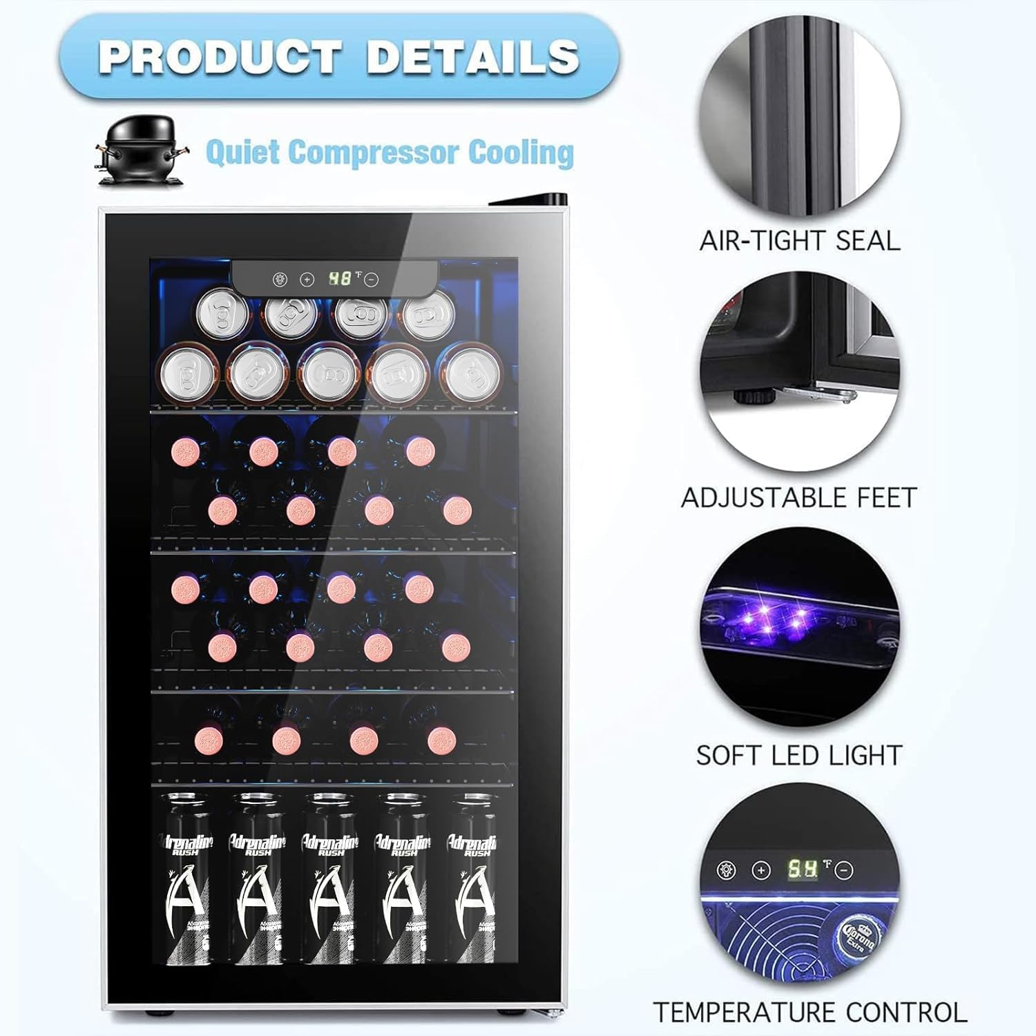 Antarctic Star Wine Cooler, Beverage Refrigerator, 16 Bottle Freestanding Quiet Wine Cellar Front Glass Door for Home and Bar, Digital Temp Control, 1.71 Cu.Ft.