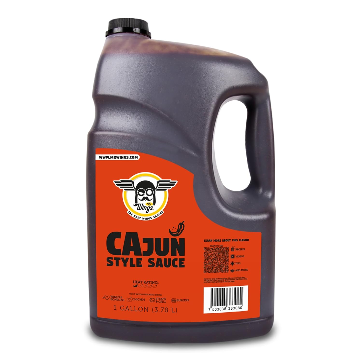 Mr Wings Sweet Mango Mild Sauce 1 Gallon (128 Fl Oz). Sweet and spicy delight, perfect for boneless, fries, drinks and your favorite snacks. Big sauce bulk.