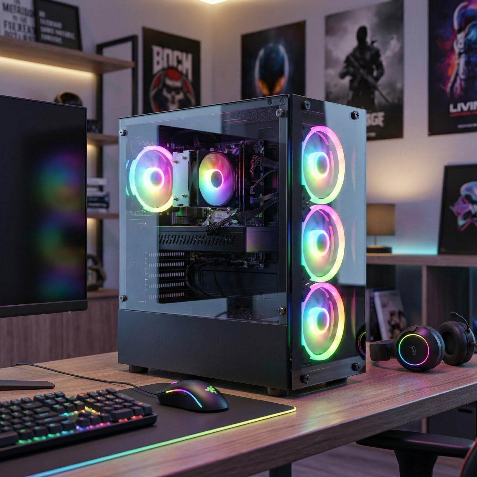 STGAubron Gaming PC Desktop Computer, Intel Core i7 up to 3.9GHz, Radeon RX 580 8G, 16G RAM, 512G SSD, WiFi 6, BT 5.0, RGB Fan x4, Windows 11 Home