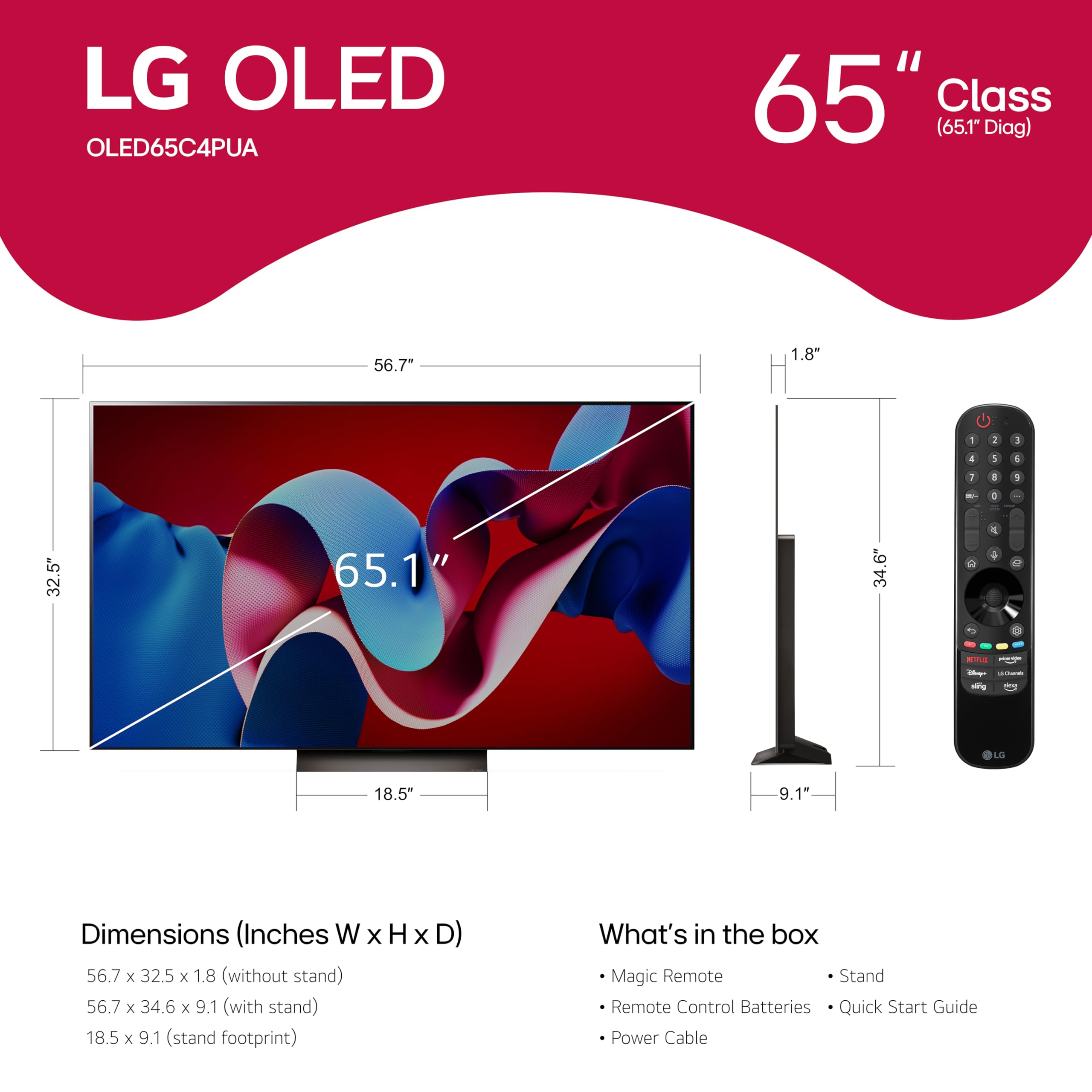 LG 42-Inch Class OLED evo C4 Series Smart TV 4K Processor Flat Screen with Magic Remote AI-Powered with Alexa Built-in (OLED42C4PUA, 2024)